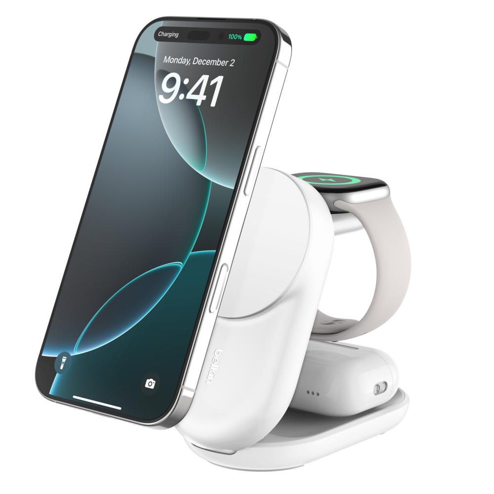 Belkin UltraCharge Qi2 25W 3合1摺疊磁吸充電器 (White)