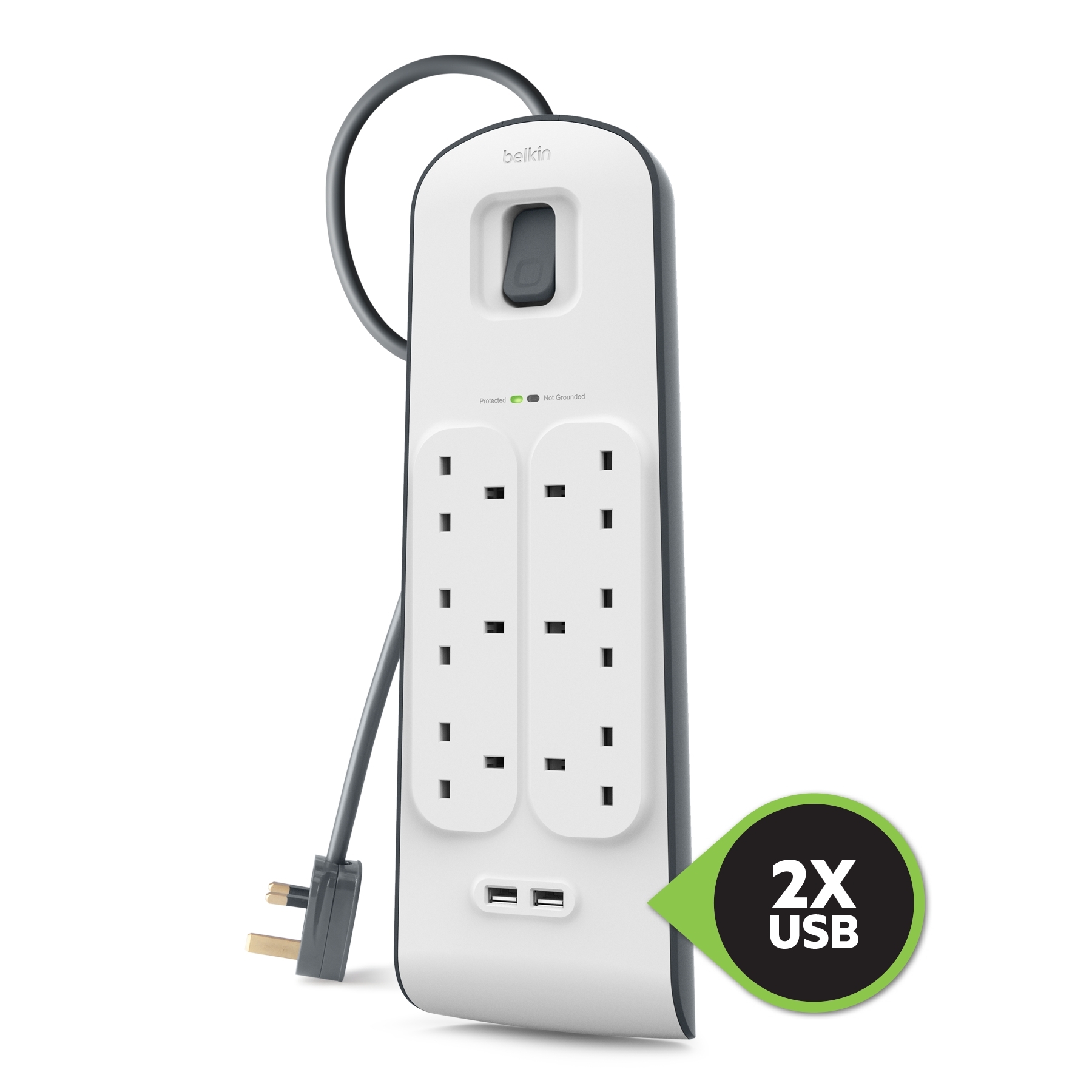 Belkin 6位防雷保護拖板（2個 USB-A｜2.4A｜2米）