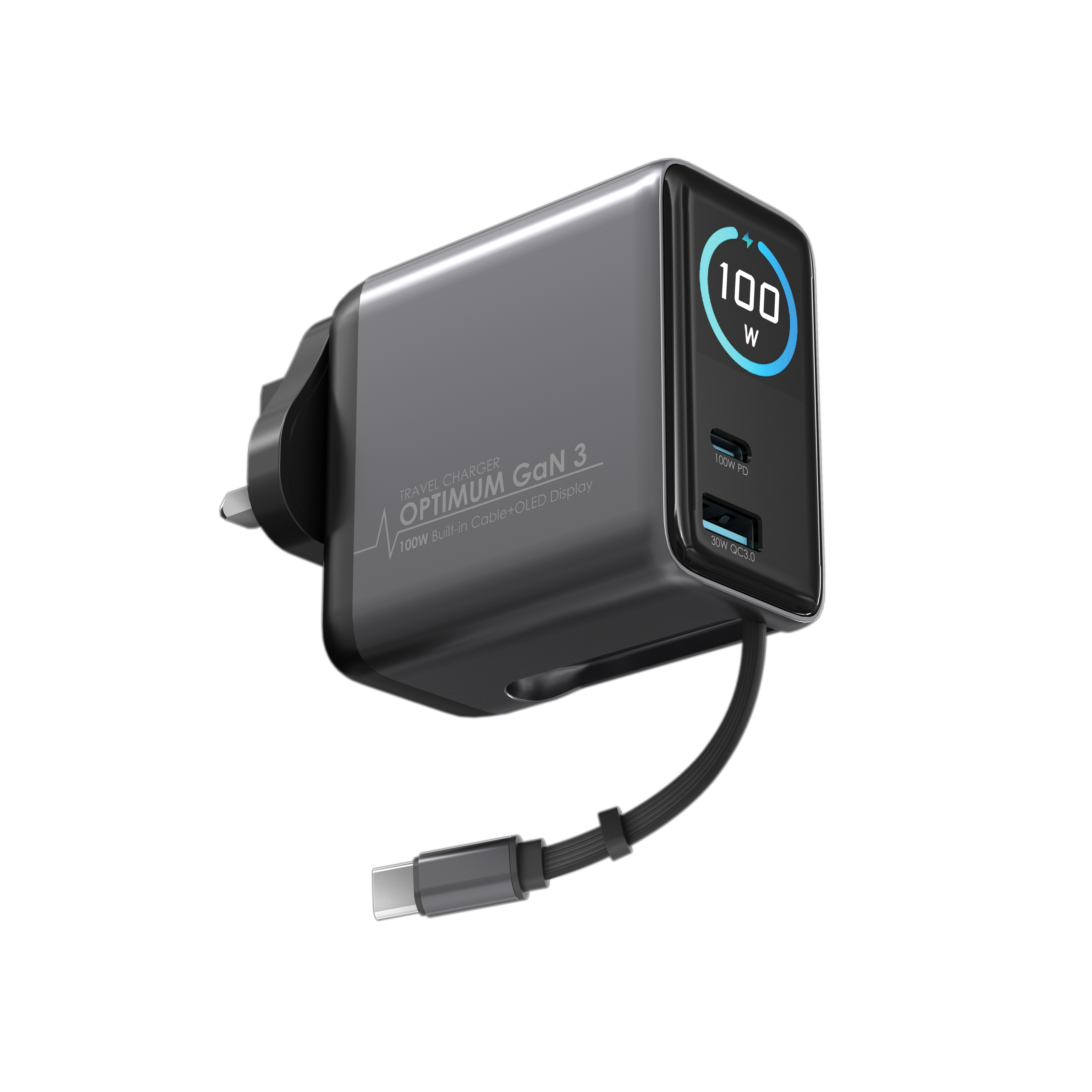 EGO Optimum GaN3 100W 伸縮線旅行充電器 - 灰色