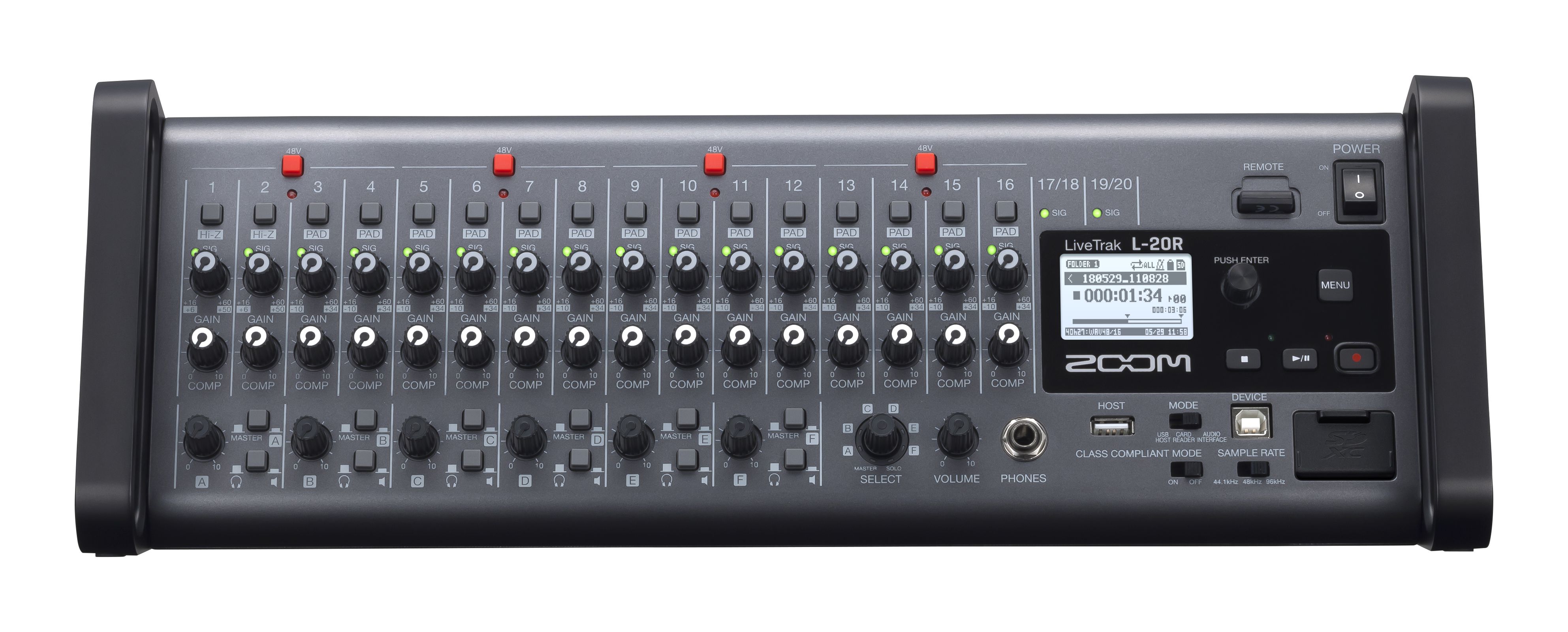 Zoom LiveTrak L-20R 20-Input Rackmount Digital Mixer and Recorder 機架式數碼混音錄音機
