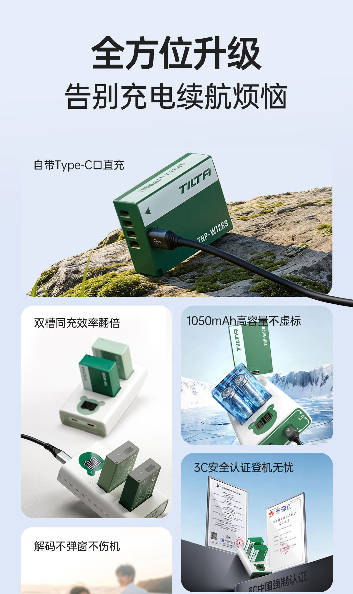 Tilta 鐵頭 TNP-W126S-FG NP-W126S Battery with USB-C Input 1050mAh 相機電池 (深綠色) 圖文描述 02