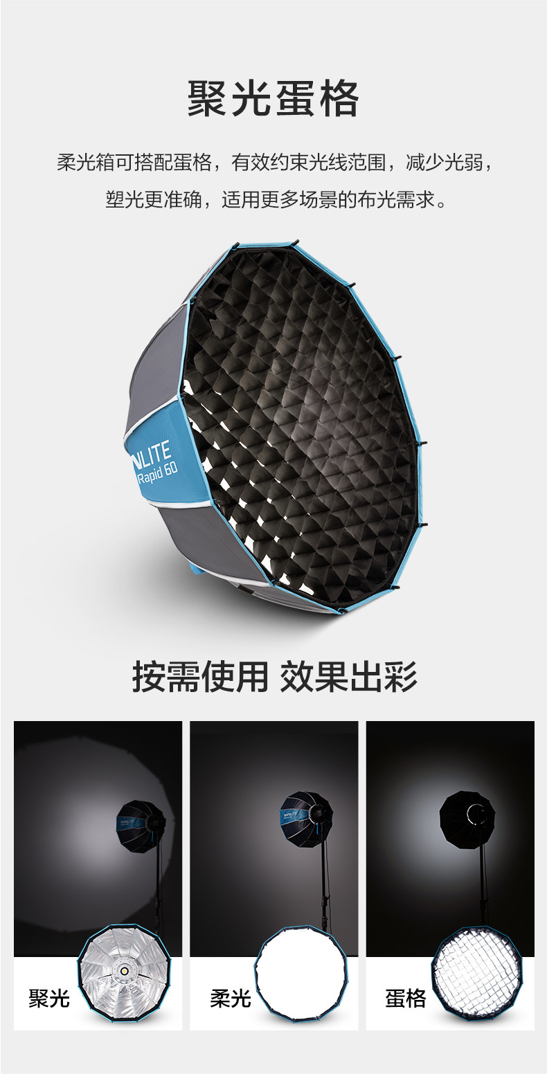 NanLite 南光 SB-FM-RP60 Rapid 60 60cm FM／Bowens Mount 快開柔光箱連網格 圖文描述 07