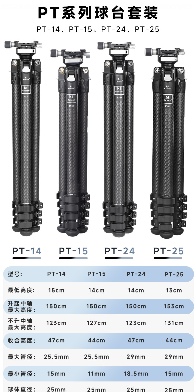 Marsace 馬小路 PT-25 Video Tripod Kit 攝像三腳架套裝 圖文描述 04