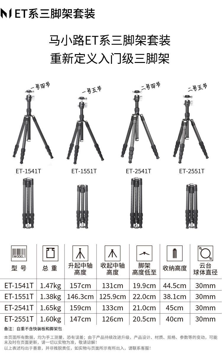 Marsace 馬小路 ET-2551T Travel Tripod Kit 反摺碳纖維三腳架套裝 圖文描述 01