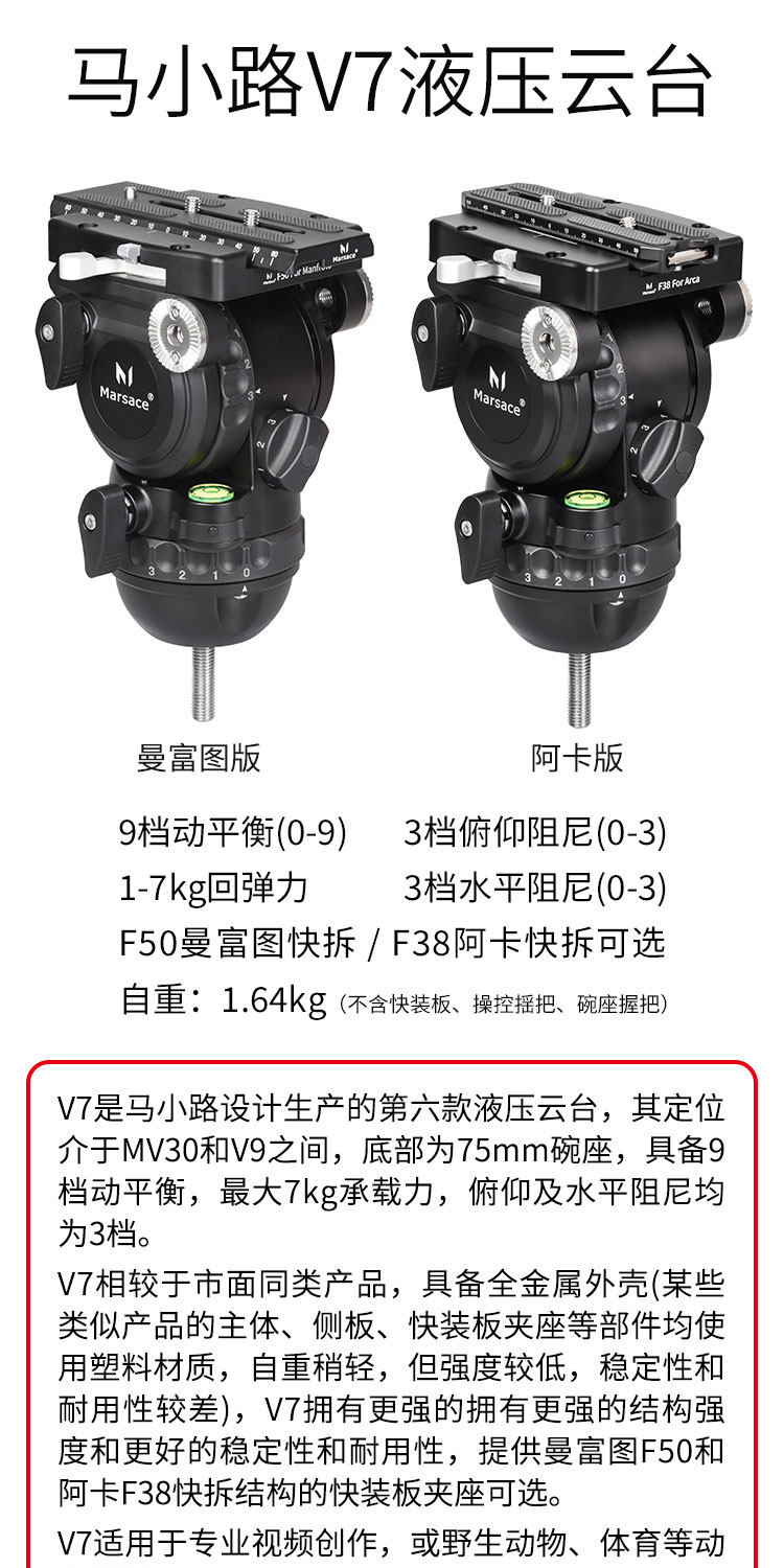 Marsace 馬小路 V7 75mm Bowl Fluid Video Head - Manfrotto Plate 液壓攝錄雲台（曼富圖快拆板） 圖文描述 01