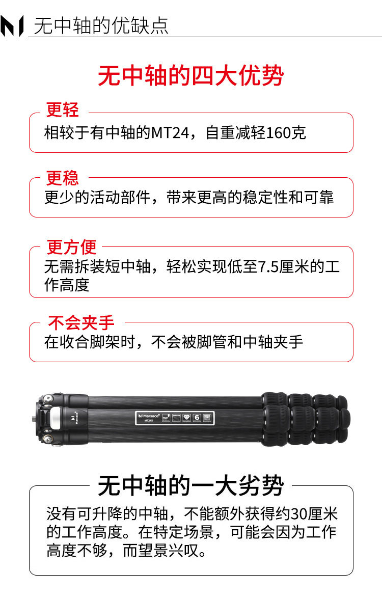 Marsace 馬小路 MT24S Columnless Carbon Fibre Tripod Legs 無中軸碳纖維三腳架（不含雲台） 圖文描述 04