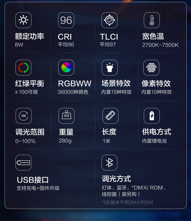 Nanlite 南光 PavoTube T8-7X RGBWW LED Pixel Tube 四燈套裝 圖文描述 02