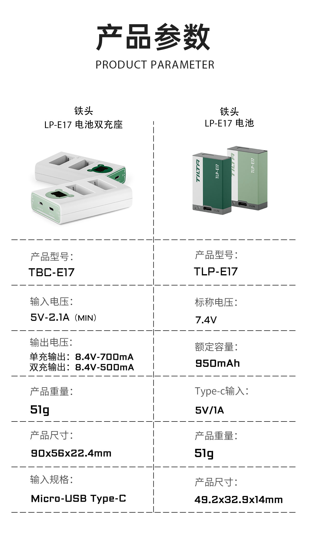 Tilta 鐵頭 TLP-E17-AG LP-E17 Battery with USB-C Input 950mAh for Canon 相機電池 (灰綠色) 圖文描述 23