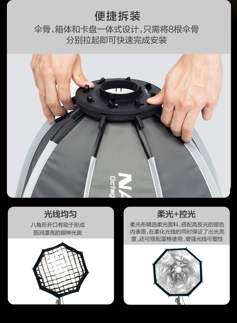 NanLite 南光 SB-RP90 Rapid 90 90cm Bowens Mount 快開柔光箱連網格 圖文描述 09