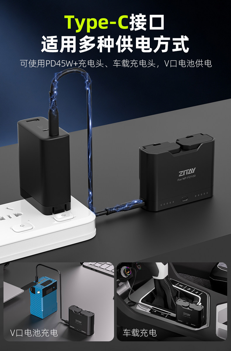 ZITAY 希鐵 BC46 Sony NP-FZ100 雙槽 PD 快速充電器（附 USB-C 線） 圖文描述 03