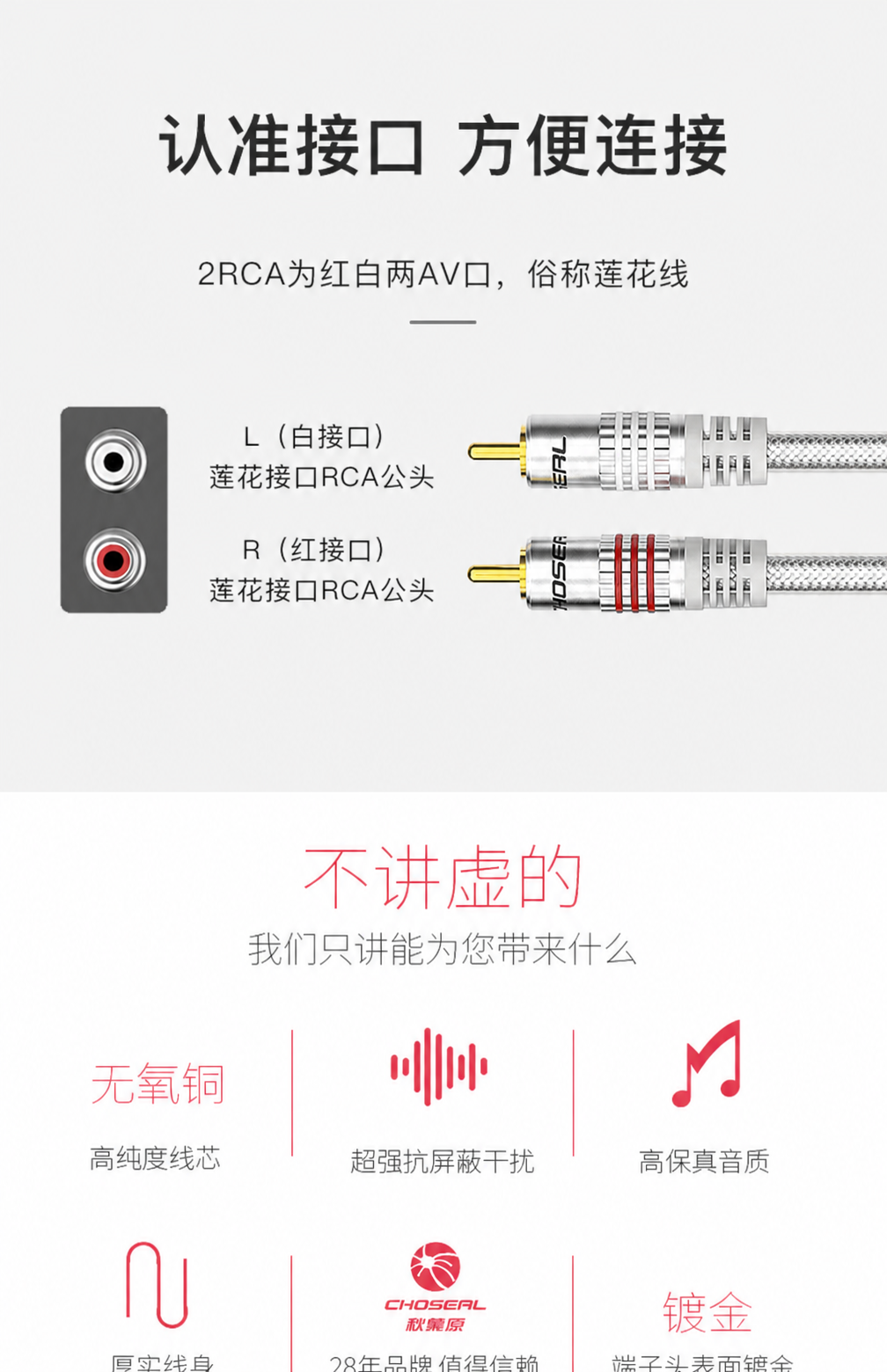 Choseal Q-614 雙 RCA 音頻線（透明款）1m 圖文描述 06