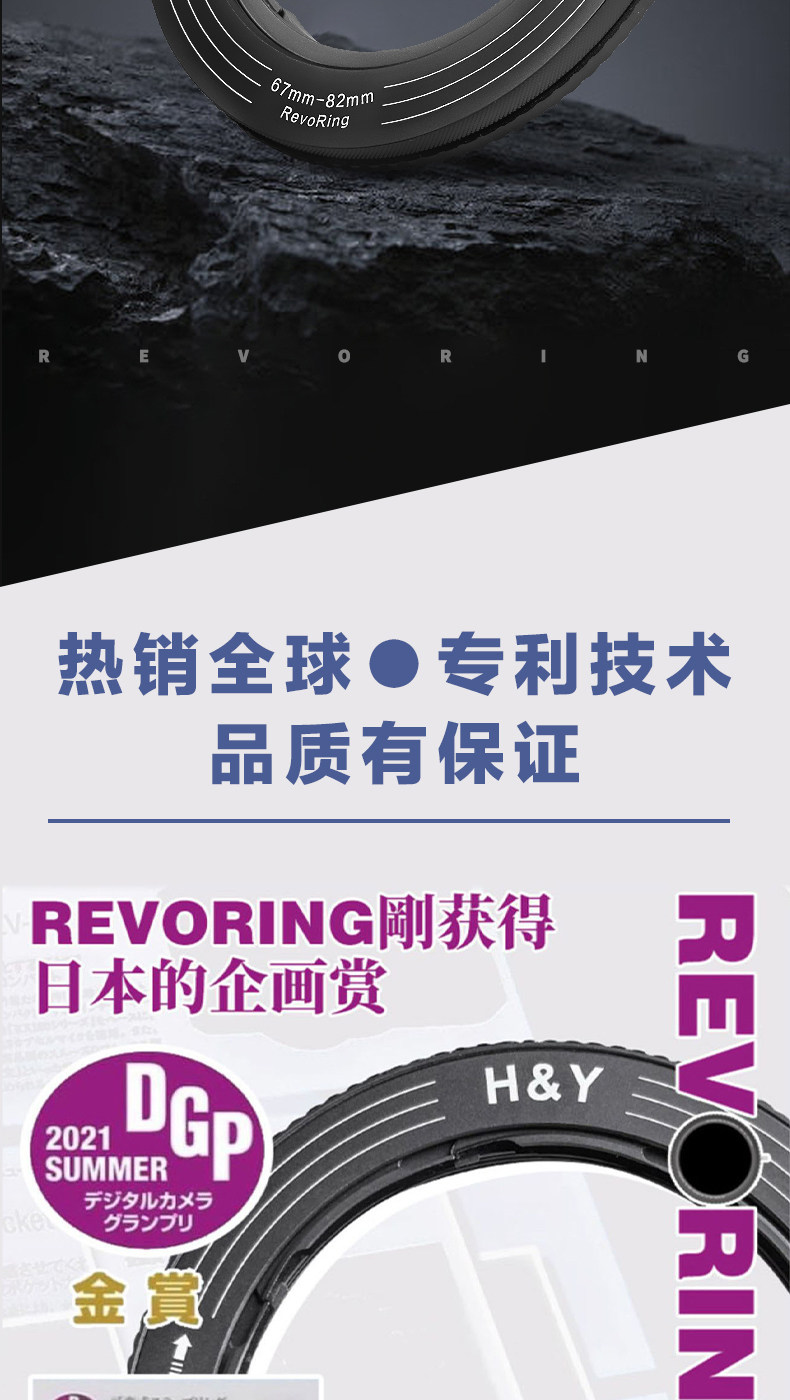 H&Y Filter RevoRing Mark II 67-82mm Variable Adapter for 82mm Filters Titanium Gray 可調口徑轉接環 圖文描述 02