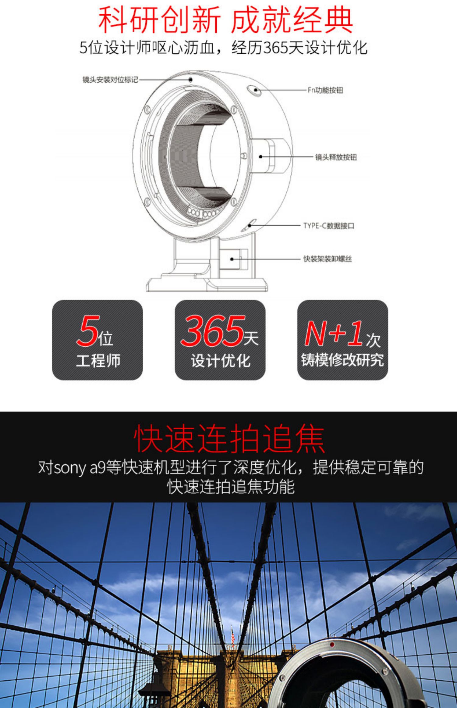 Techart 天工TCS-04 Canon EF 鏡頭轉Sony E 相機自動對焦轉接環