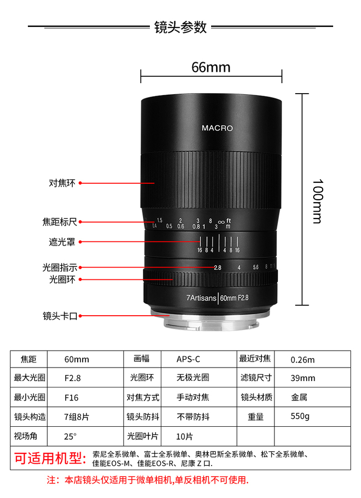 七工匠7artisans 60mm F2.8 Macro Sony E-Mount 鏡頭