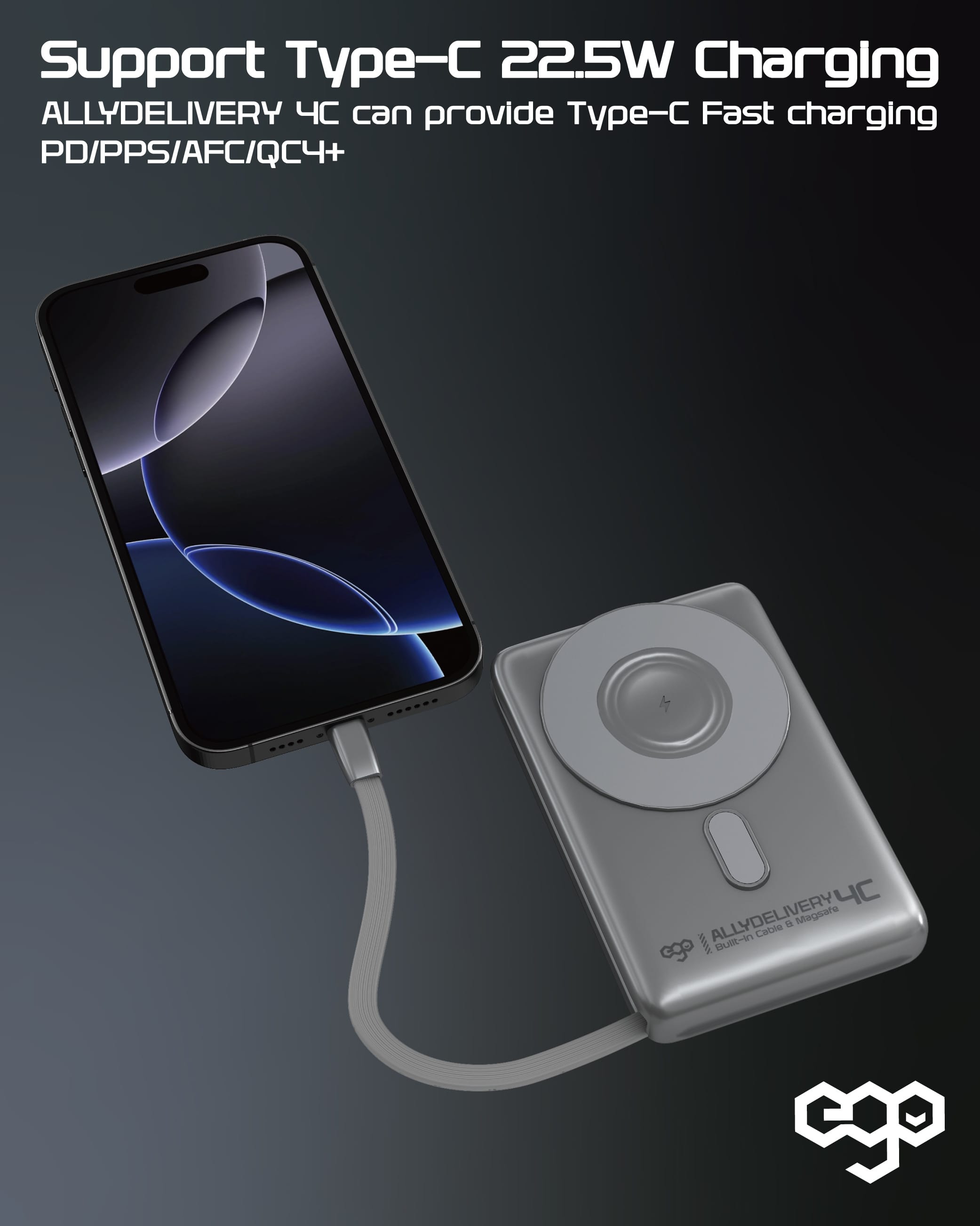 EGO AllyDelivery 4C 10000mAh 5合1 磁吸外置電源 - 黑色 功能及使用說明 06