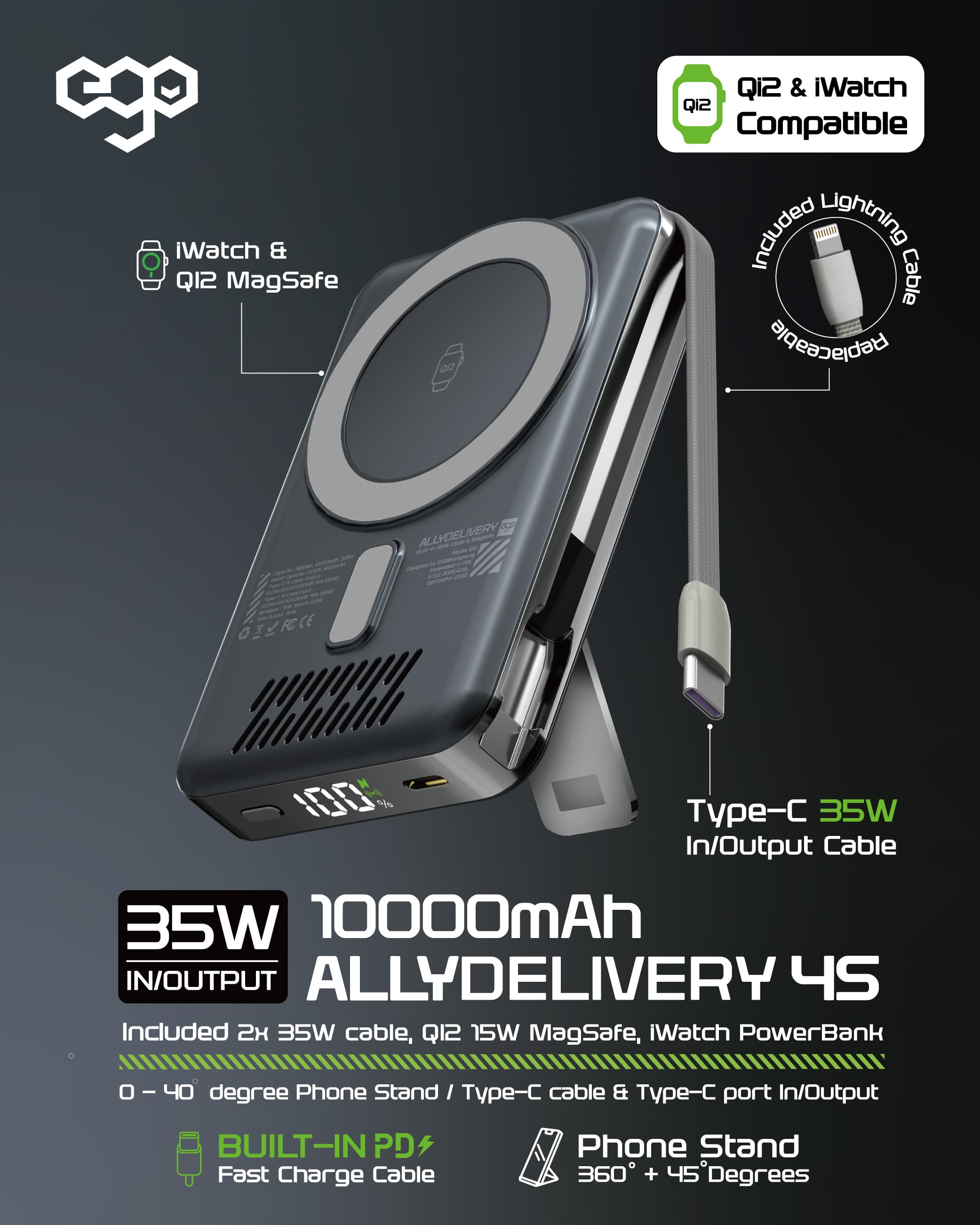 EGO AllyDelivery 4S 10000mAh 35W 6合1 外置電源 - 銀色 功能及使用說明 01