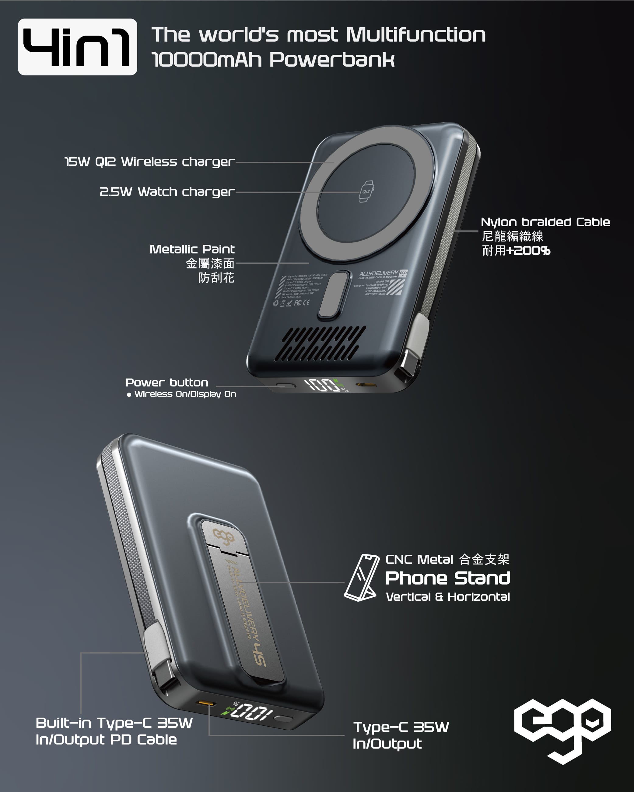 EGO AllyDelivery 4S 10000mAh 35W 6合1 外置電源 - 銀色 功能及使用說明 04