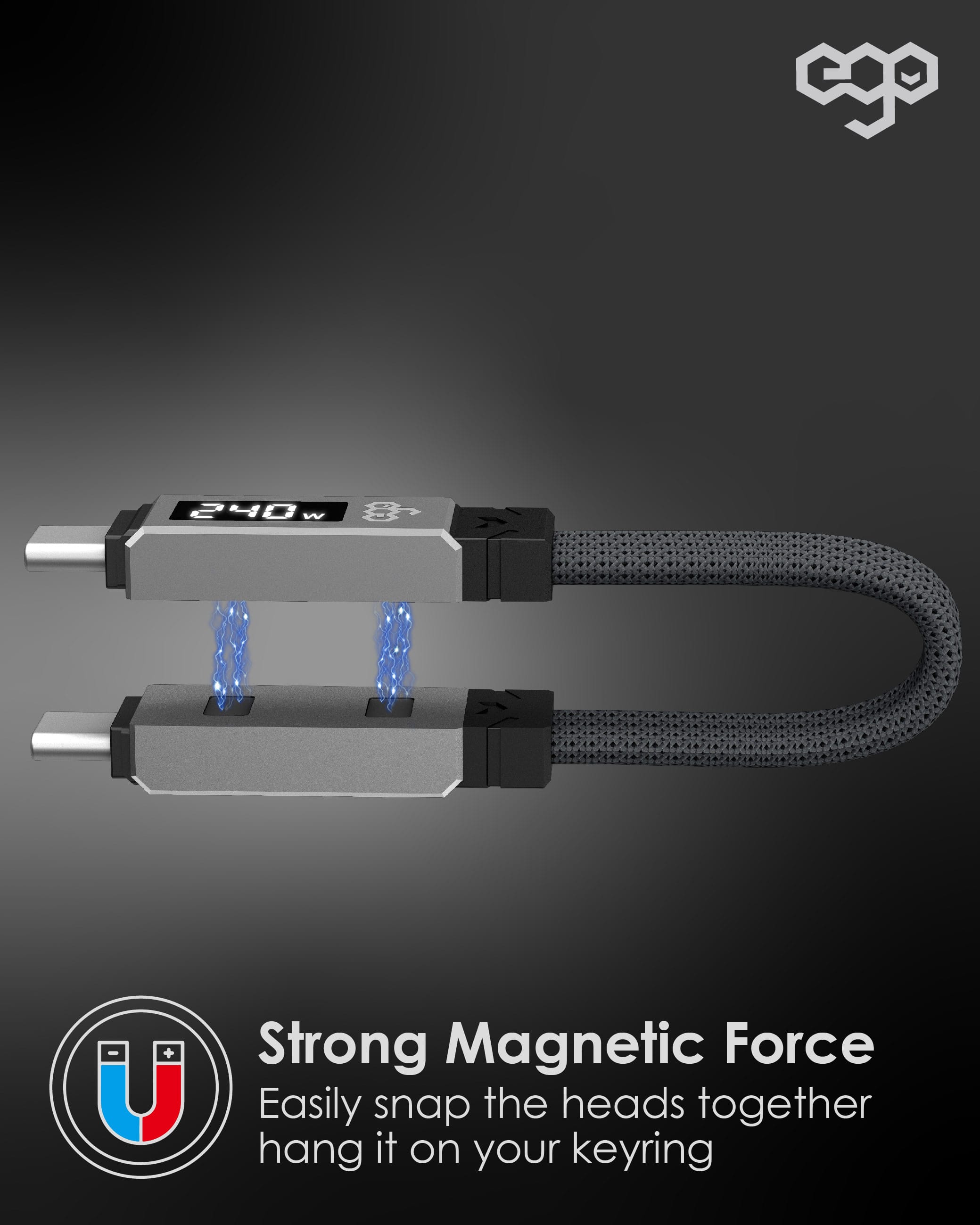 EGO ChargeKey 240W USB4 USB-C 匙扣線 - 灰色 功能及使用說明 01
