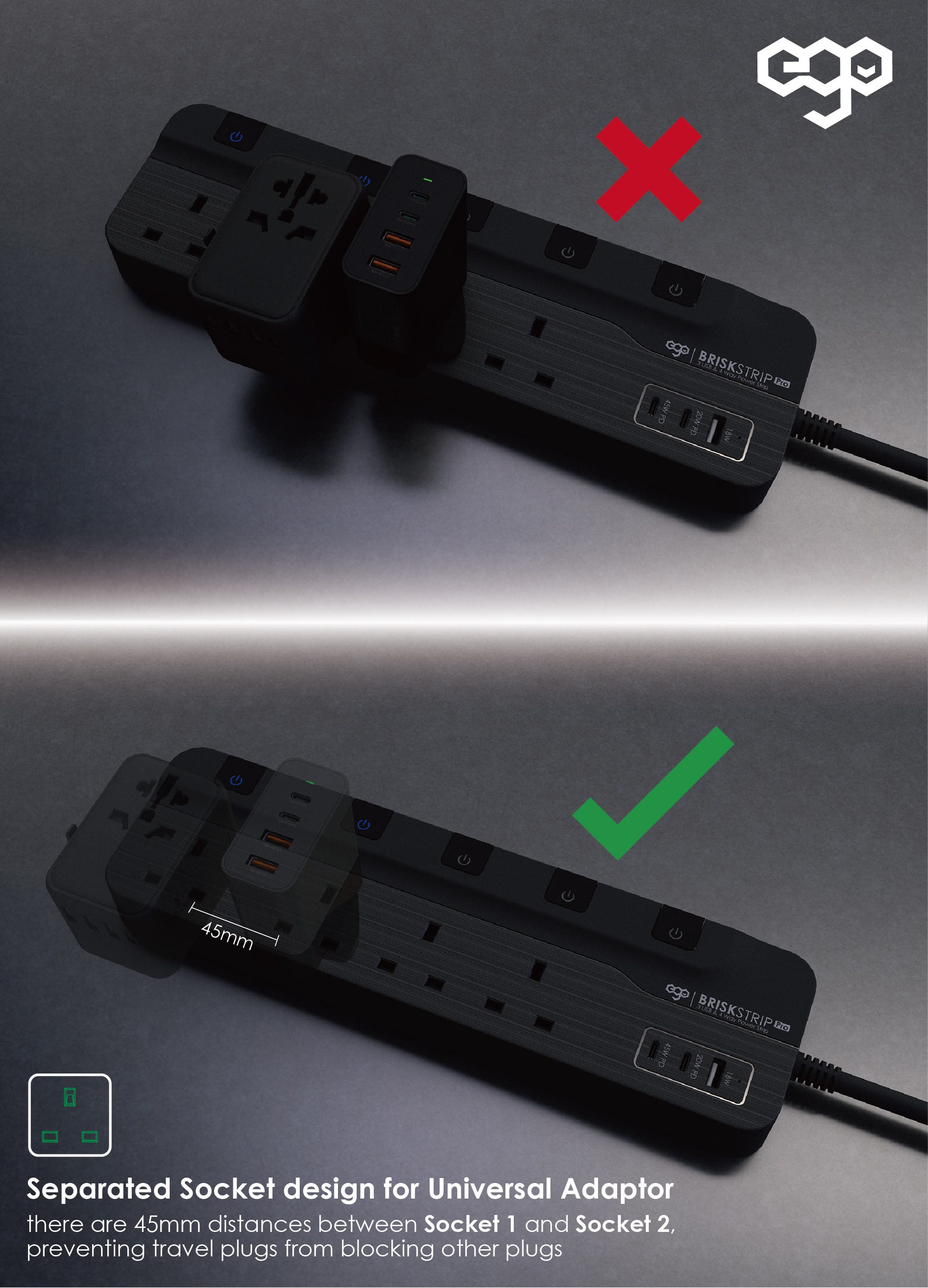 EGO Brisk Strip Pro 4位插座連3USB充電拖板 - 黑色 功能及使用說明 04