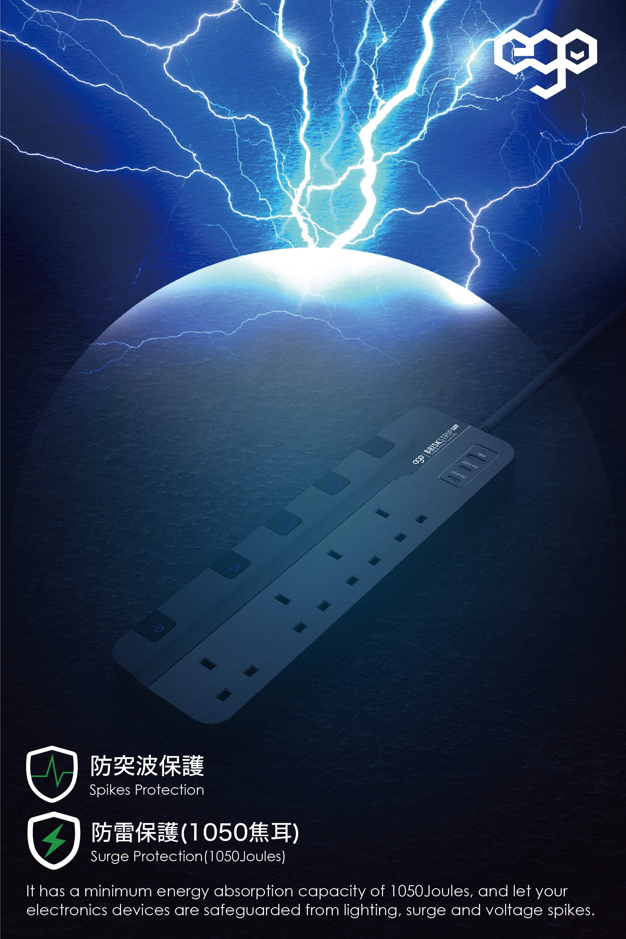 EGO Brisk Strip Pro 4位插座連3USB充電拖板 - 黑色 功能及使用說明 08