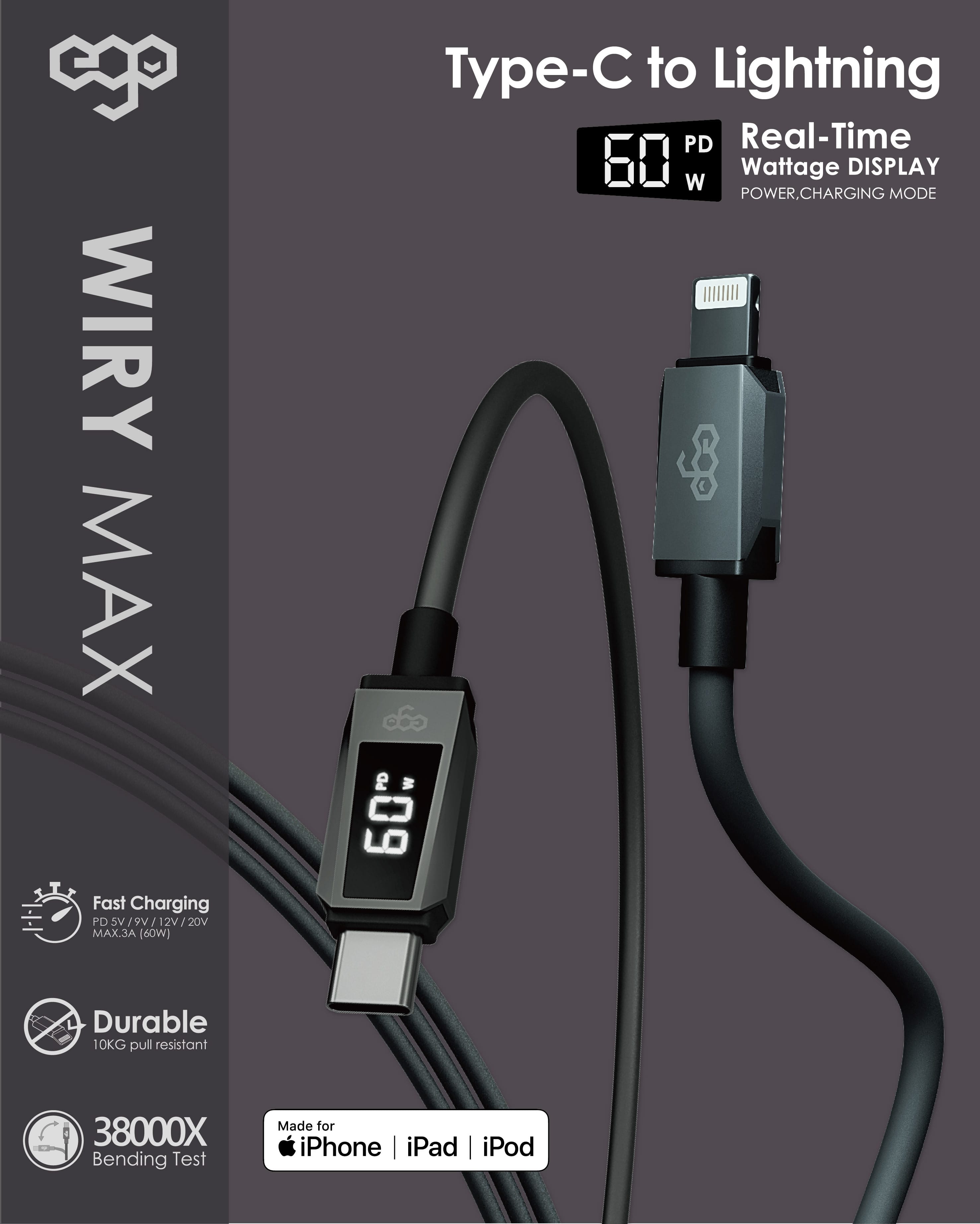EGO Wiry Max 2 MFi USB-C 至 Lightning 充電線 30cm - 白色 功能及使用說明 02