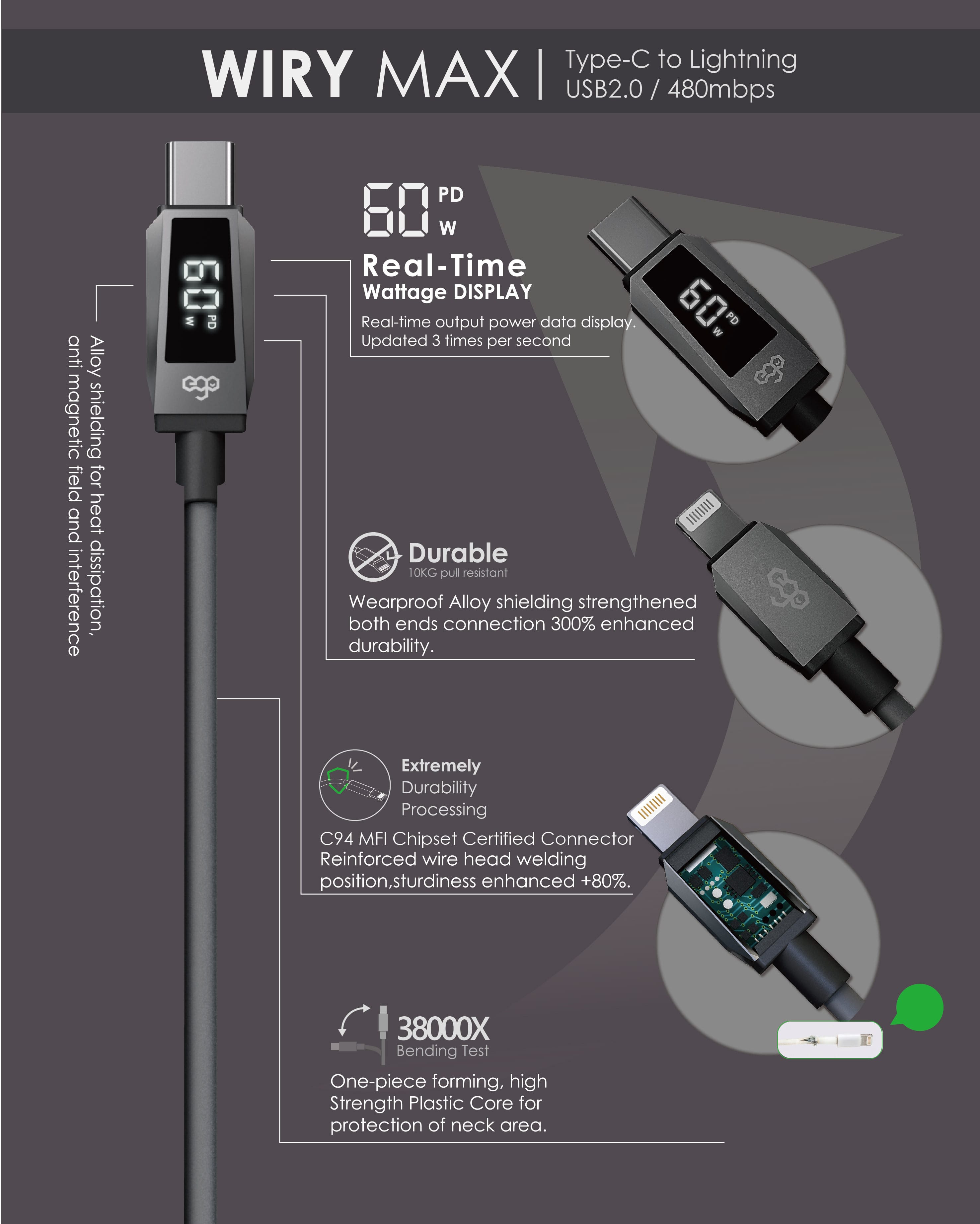 EGO Wiry Max 2 MFi USB-C 至 Lightning 充電線 30cm - 白色 功能及使用說明 08