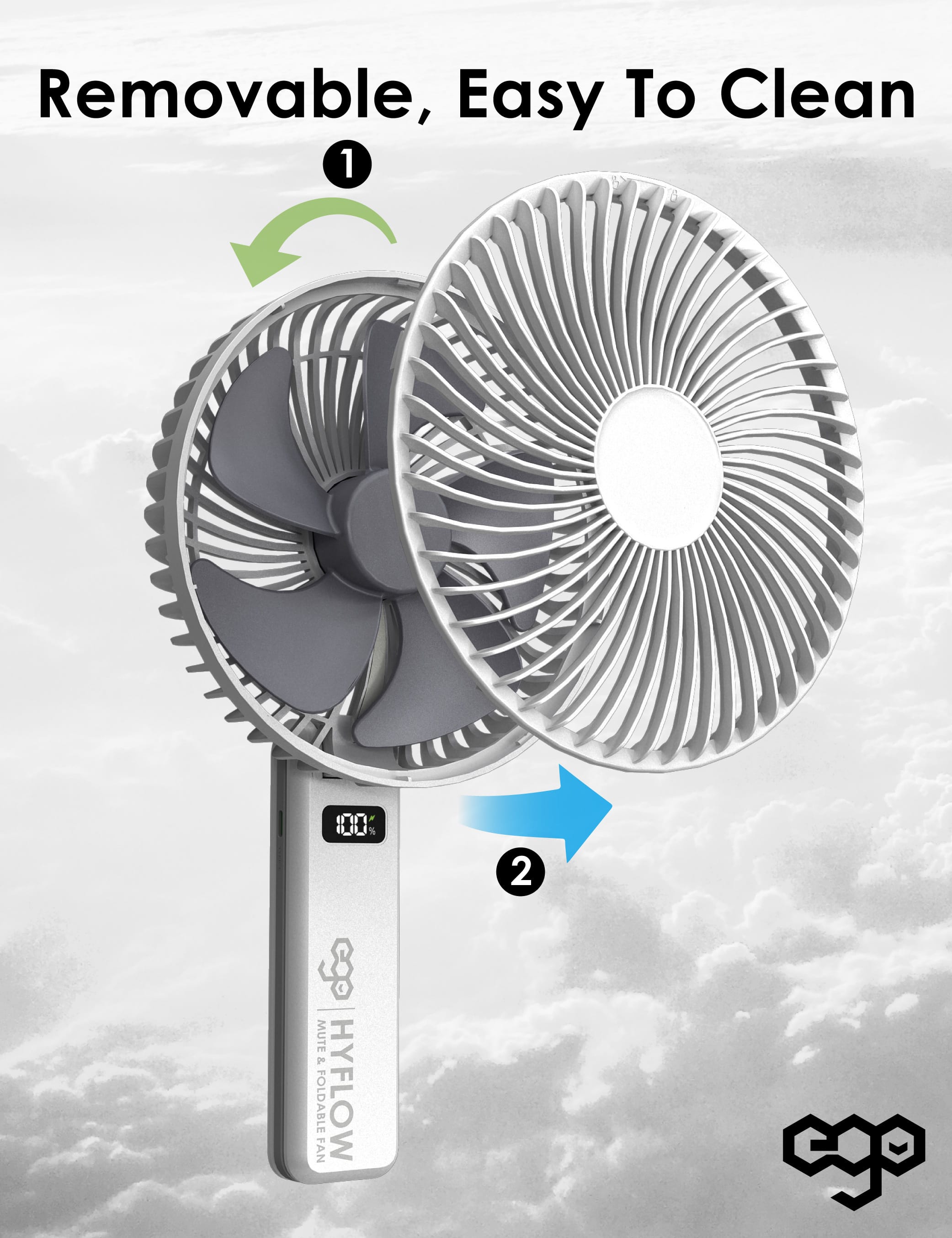 EGO HyFlow 16cm 摺疊風扇 - 灰色 功能及使用說明 02
