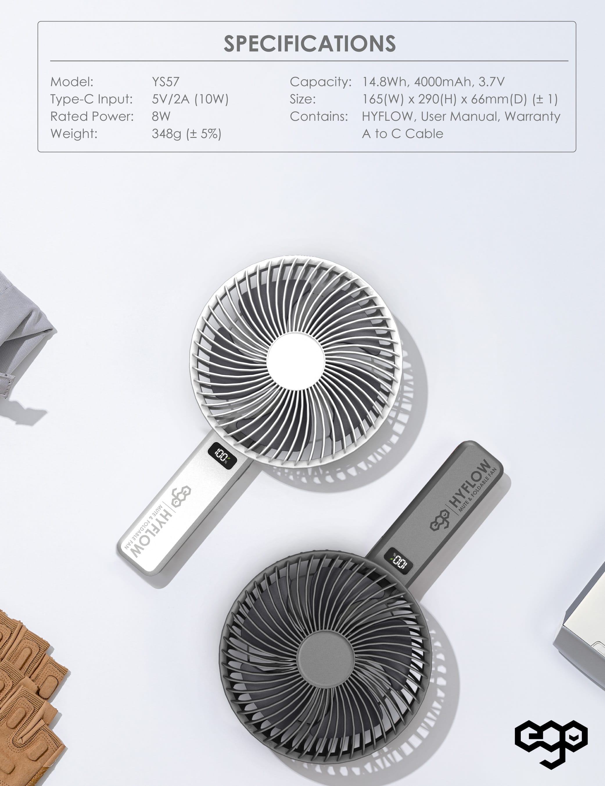 EGO HyFlow 16cm 摺疊風扇 - 灰色 功能及使用說明 05