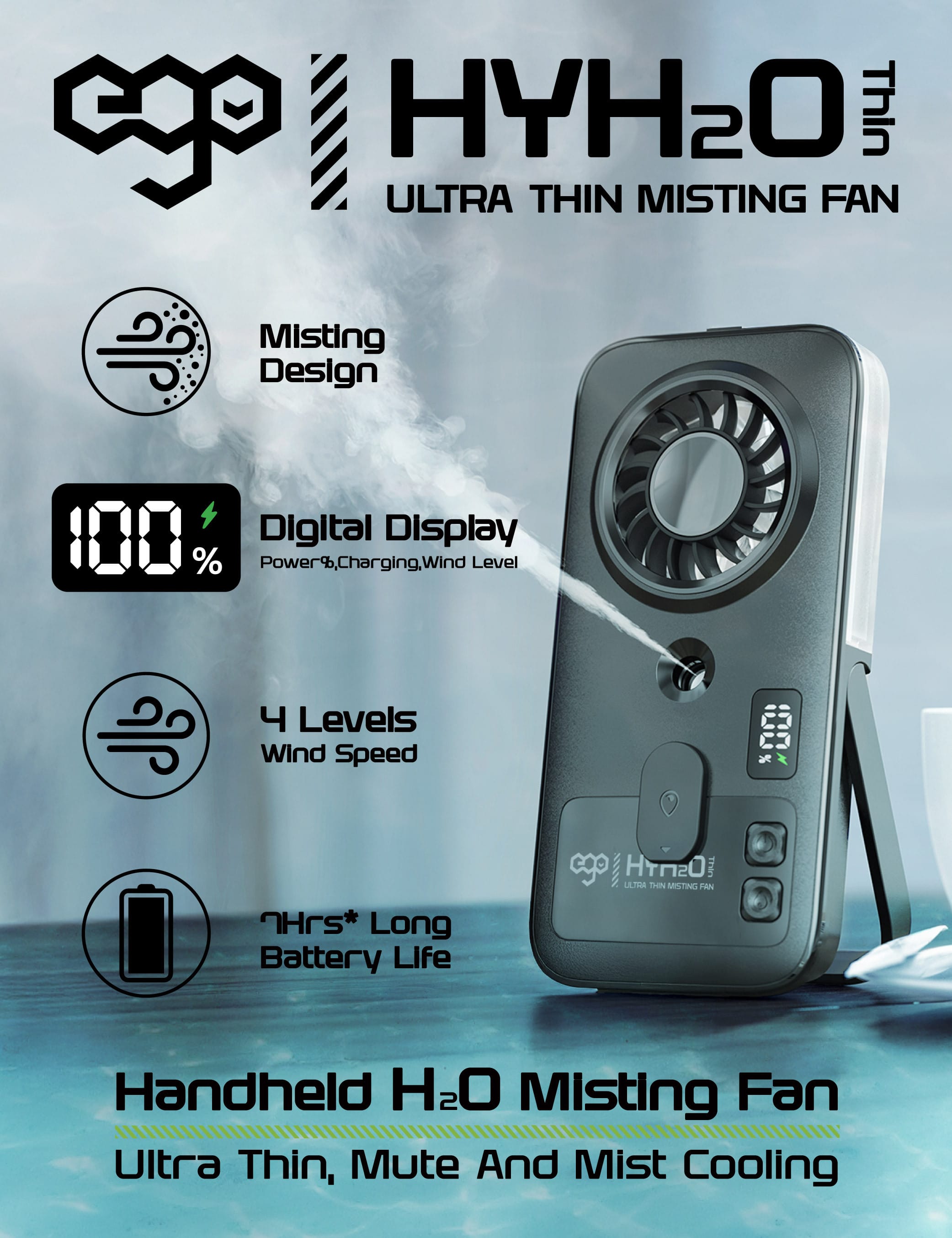 EGO HyH2O Thin 噴霧水冷風扇 - 米色 功能及使用說明 01