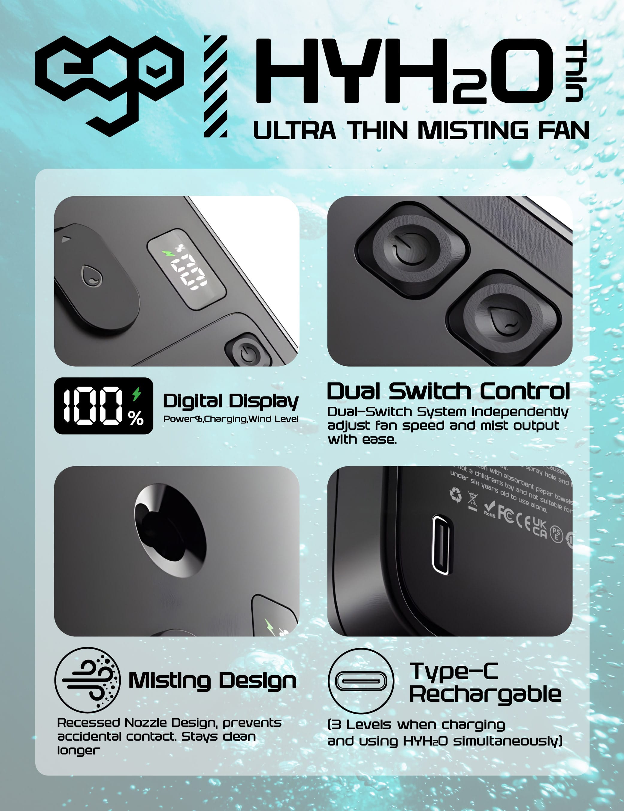 EGO HyH2O Thin 噴霧水冷風扇 - 米色 功能及使用說明 02