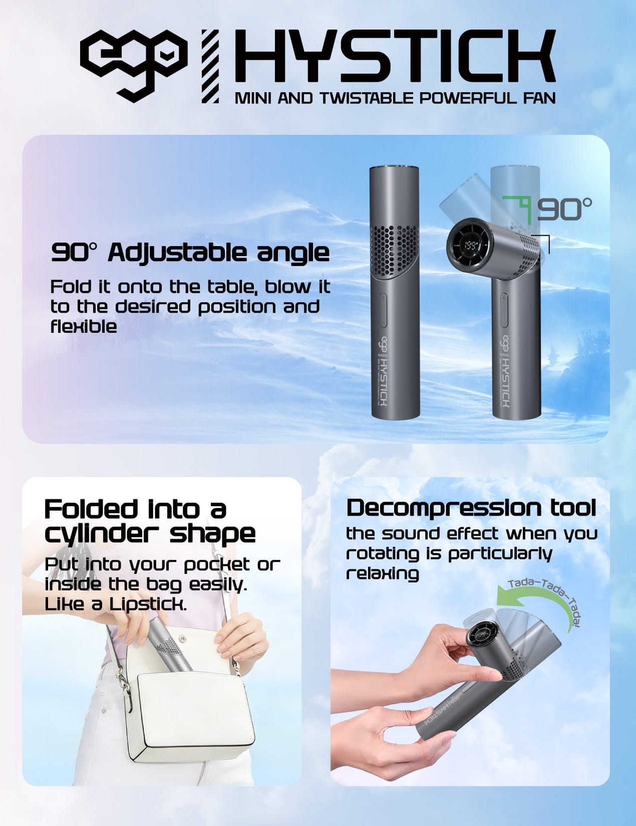 EGO HyStick 可調角度手提風扇 - 灰色 功能及使用說明 04