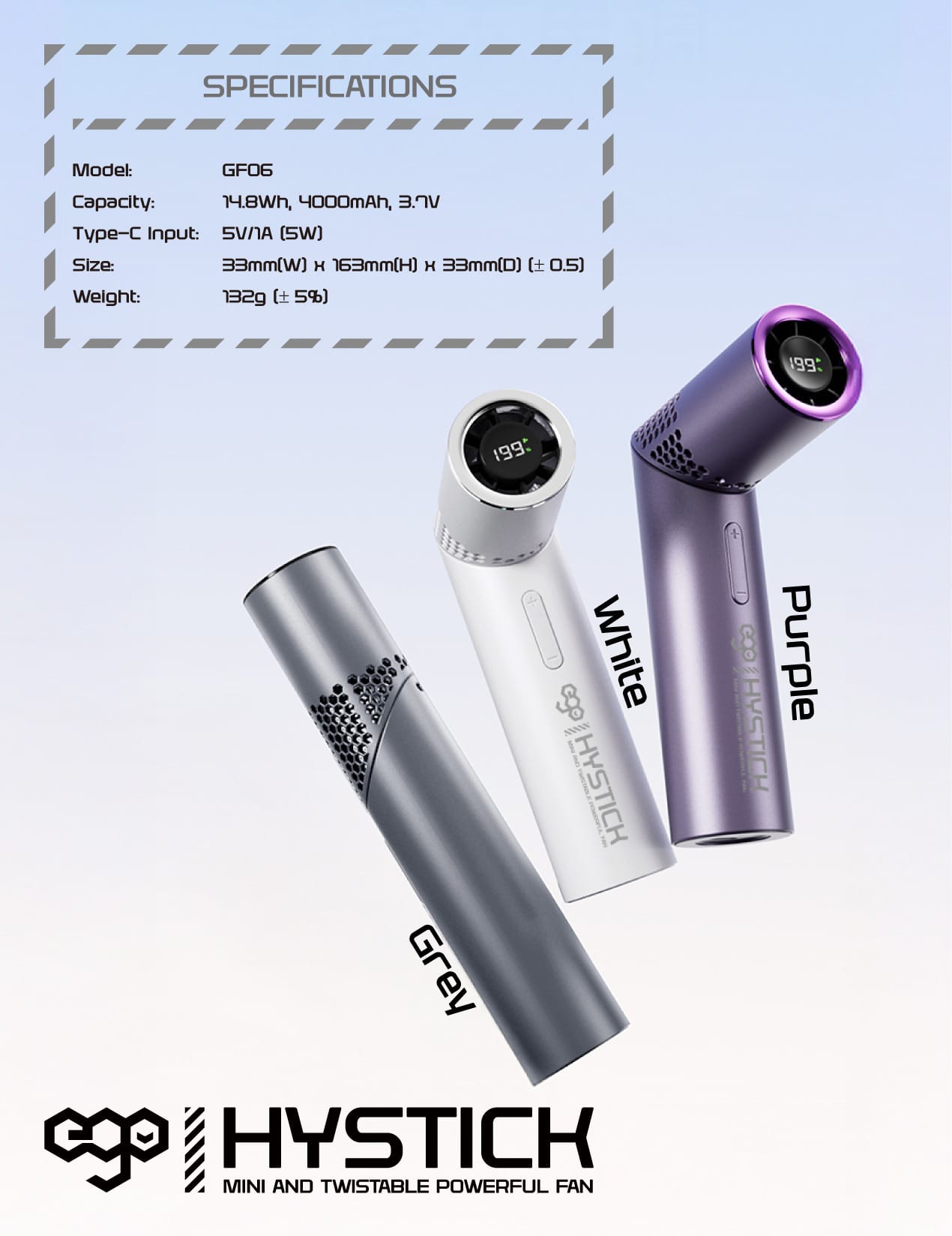 EGO HyStick 可調角度手提風扇 - 灰色 功能及使用說明 10