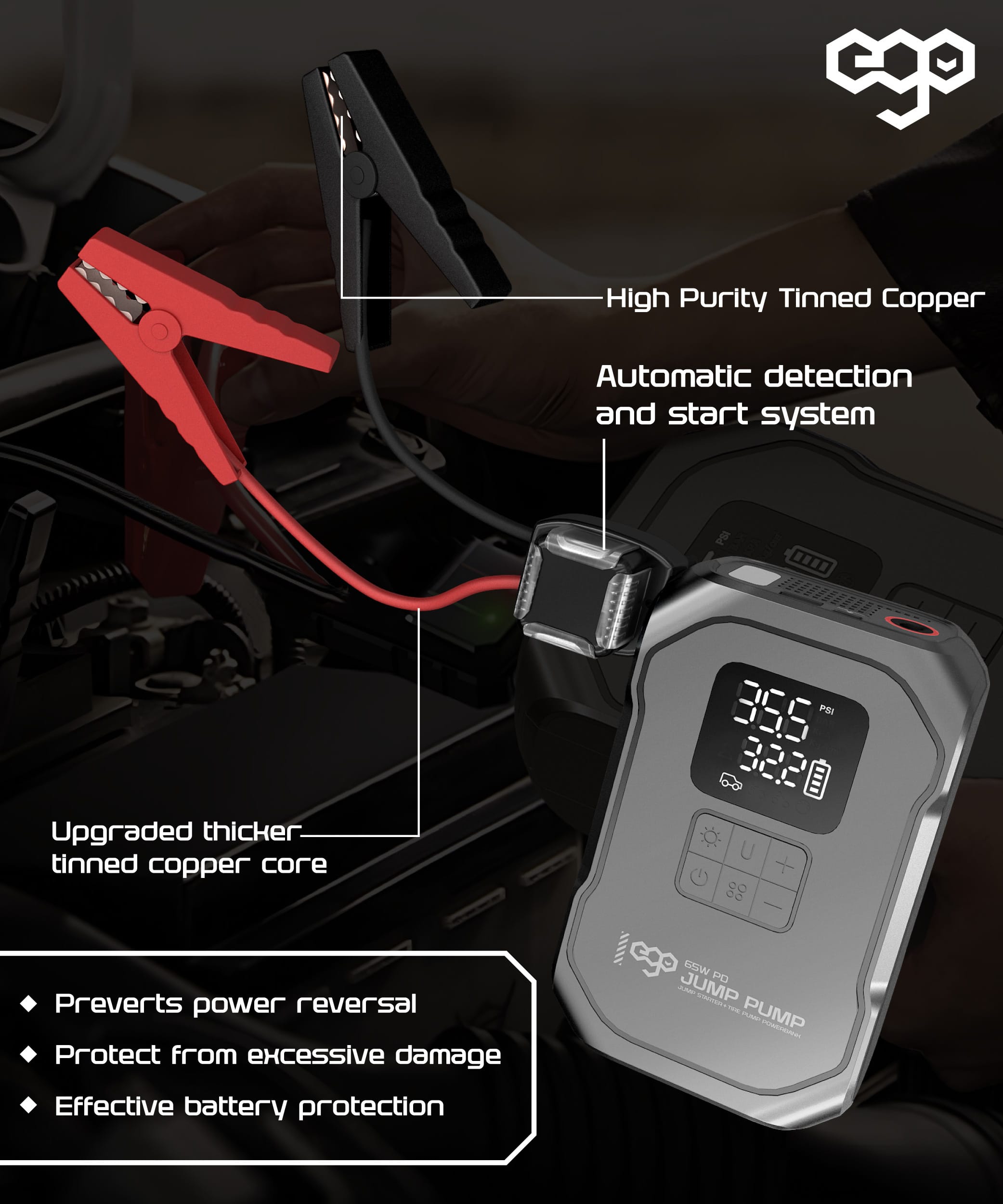 EGO Jump Pump 4合1 救車電源連氣泵 - 灰色 功能及使用說明 02