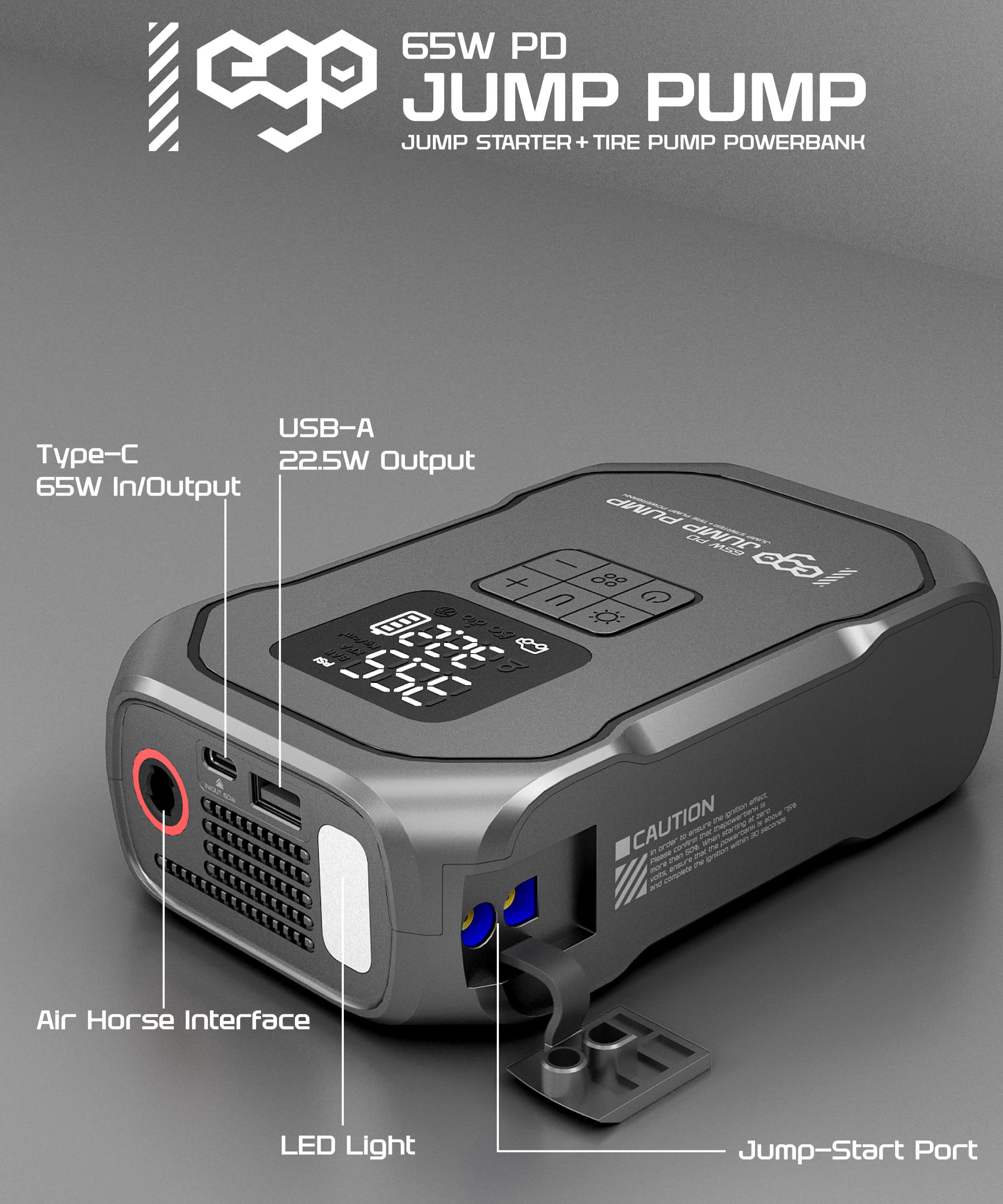 EGO Jump Pump 4合1 救車電源連氣泵 - 灰色 功能及使用說明 07