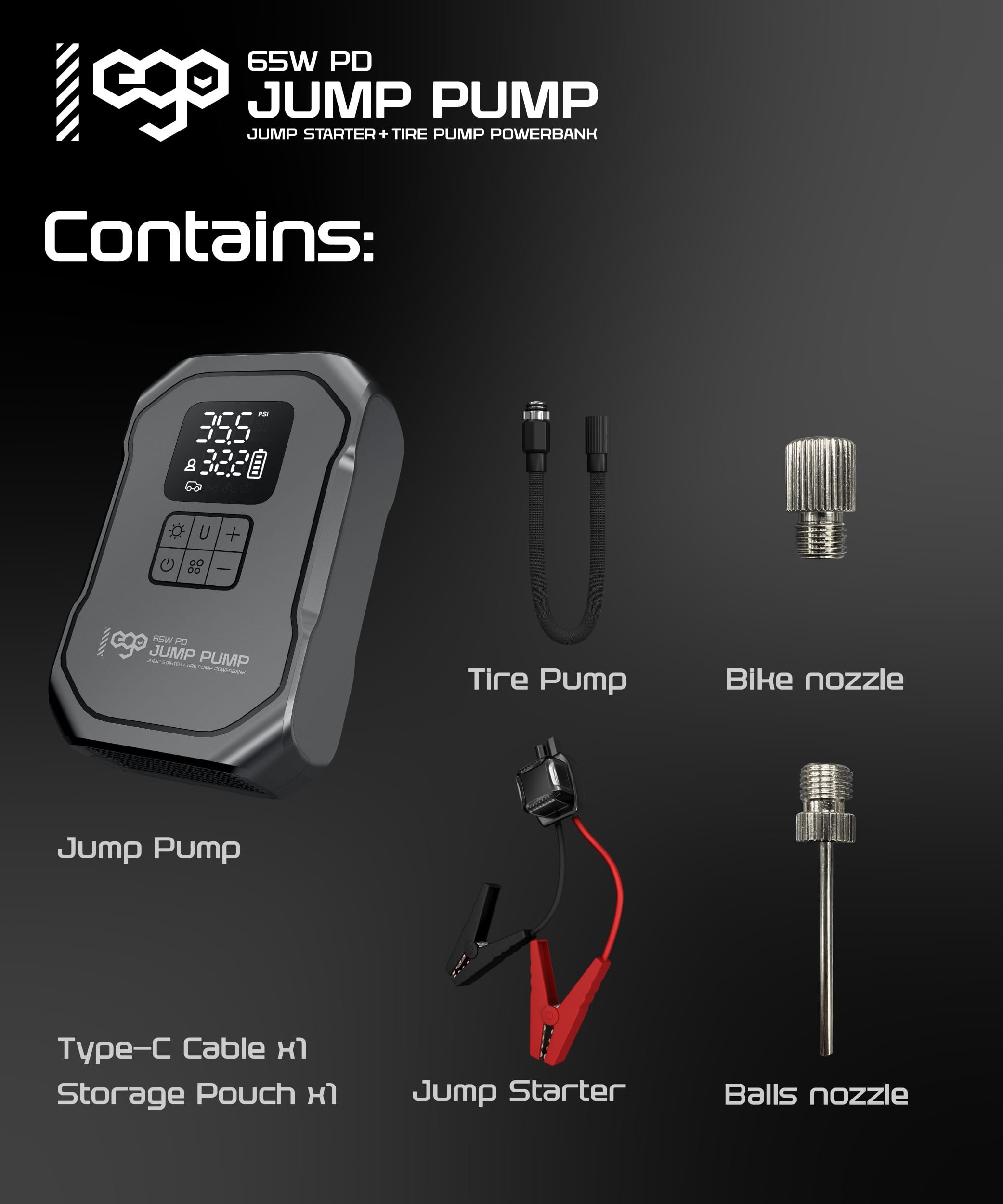 EGO Jump Pump 4合1 救車電源連氣泵 - 灰色 功能及使用說明 09