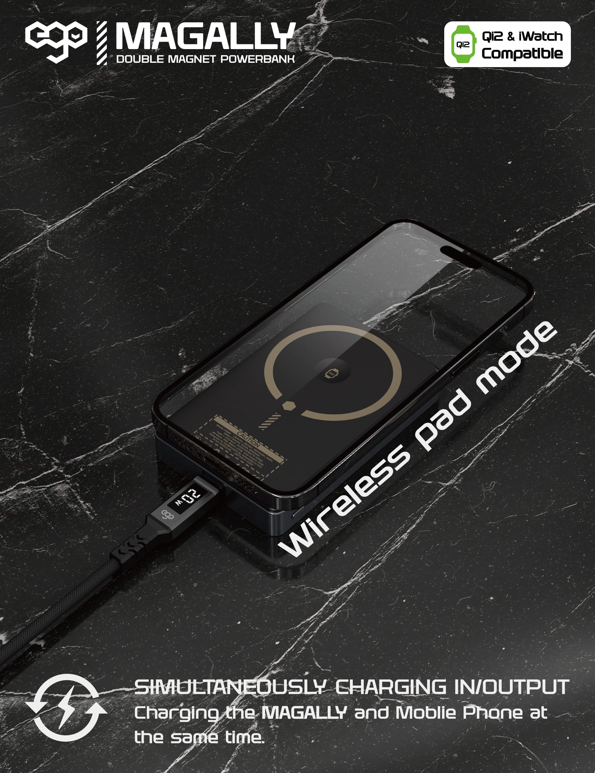 EGO MagAlly 10000mAh Qi2 雙面磁吸外置電源 - 灰色 功能及使用說明 10