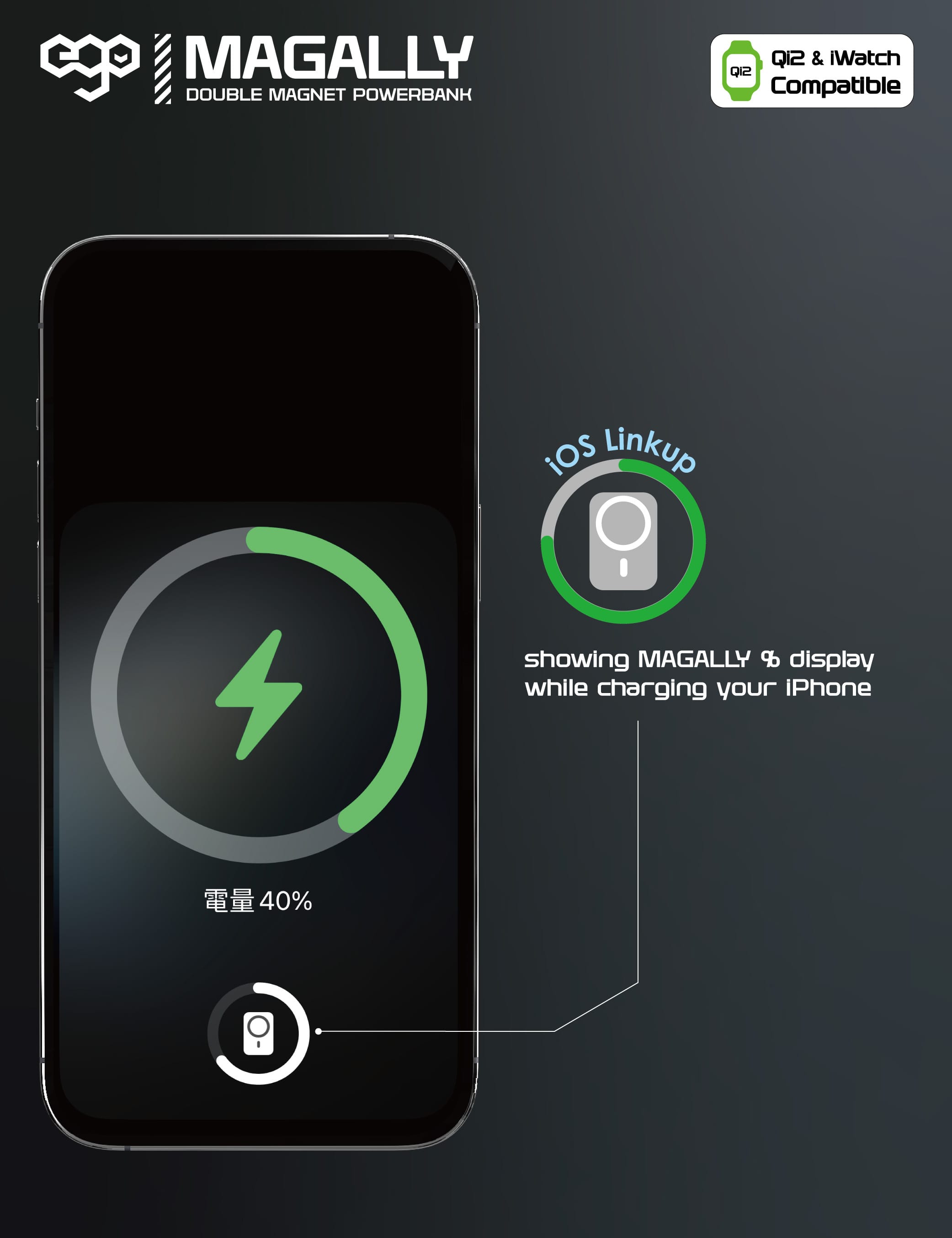 EGO MagAlly 5000mAh Qi2 雙面磁吸外置電源 - 灰色 功能及使用說明 05