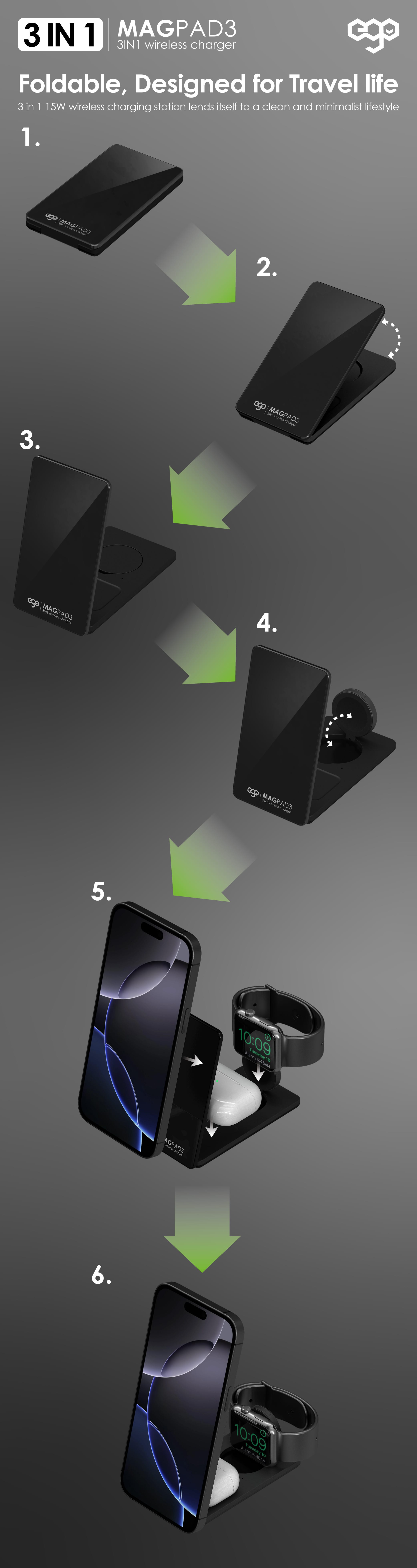 EGO MagPad3 3合1 摺疊磁吸無線充電座 - 粉紅色 功能及使用說明 08