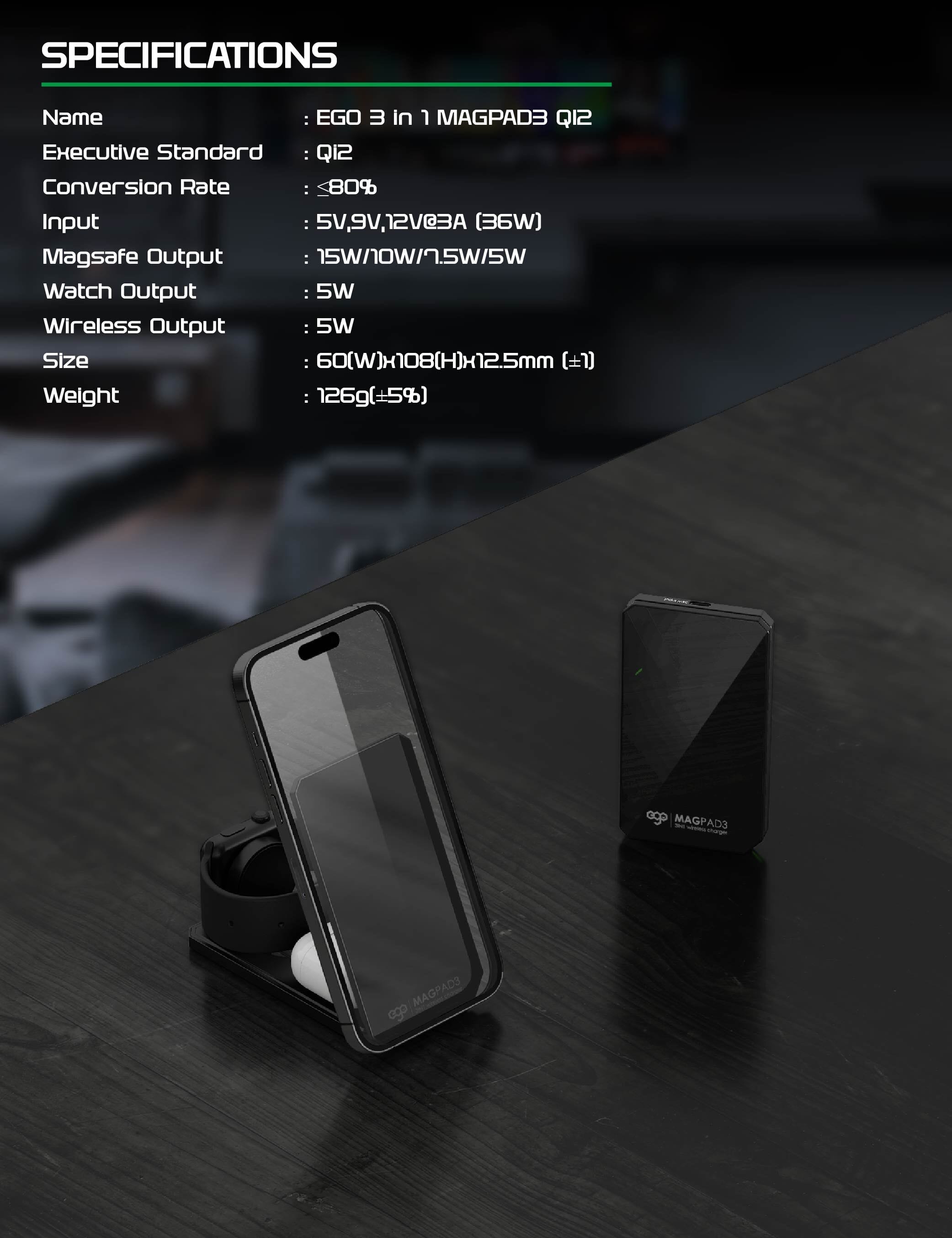 EGO MagPad3 Qi2 3合1 摺疊無線充電座 - 黑色 功能及使用說明 09