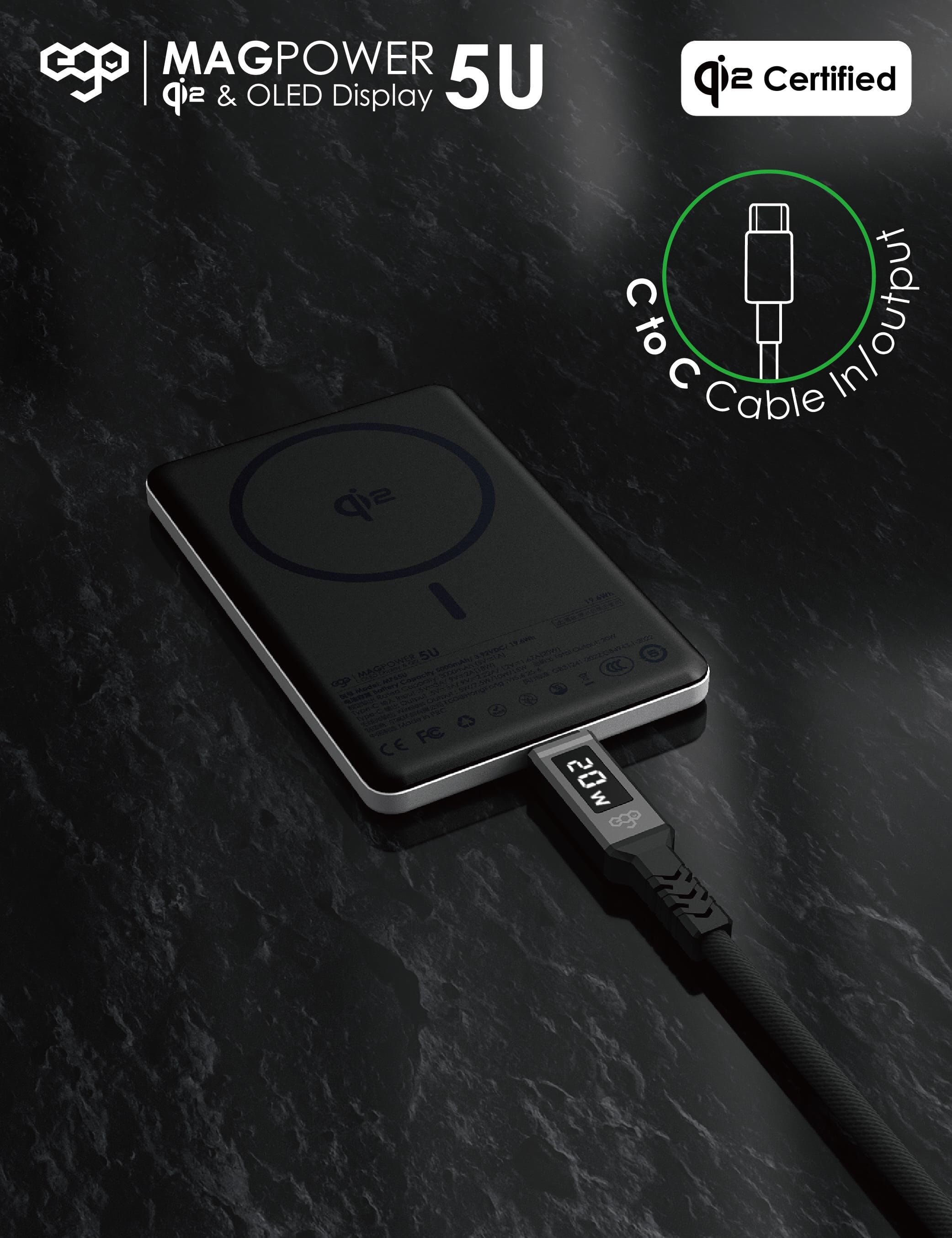 EGO MagPower 5U 5000mAh Qi2 磁吸外置電源 - 白色 功能及使用說明 06