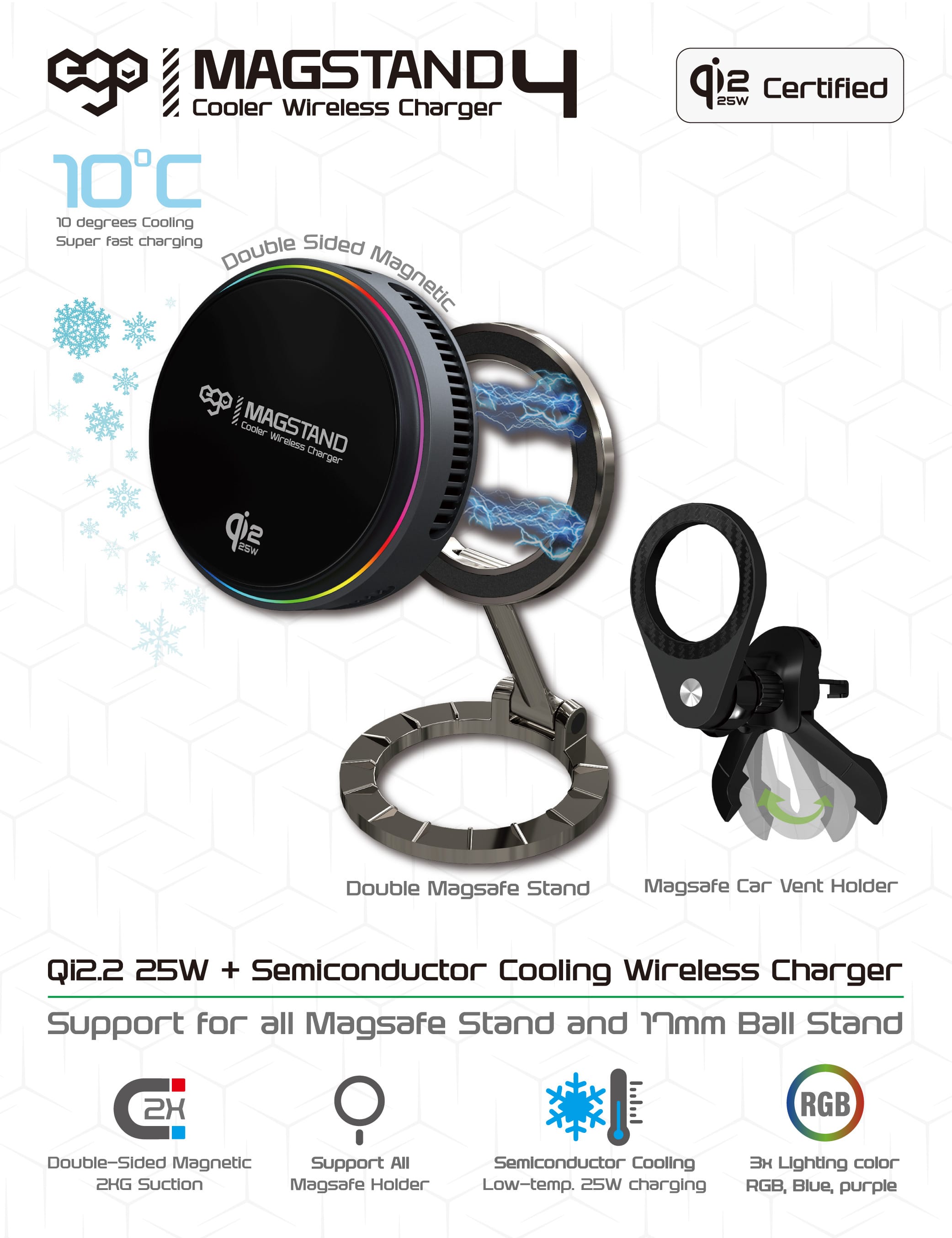 EGO MagStand4 Qi2.2 雙面磁吸製冷充電器 - 黑色 功能及使用說明 02