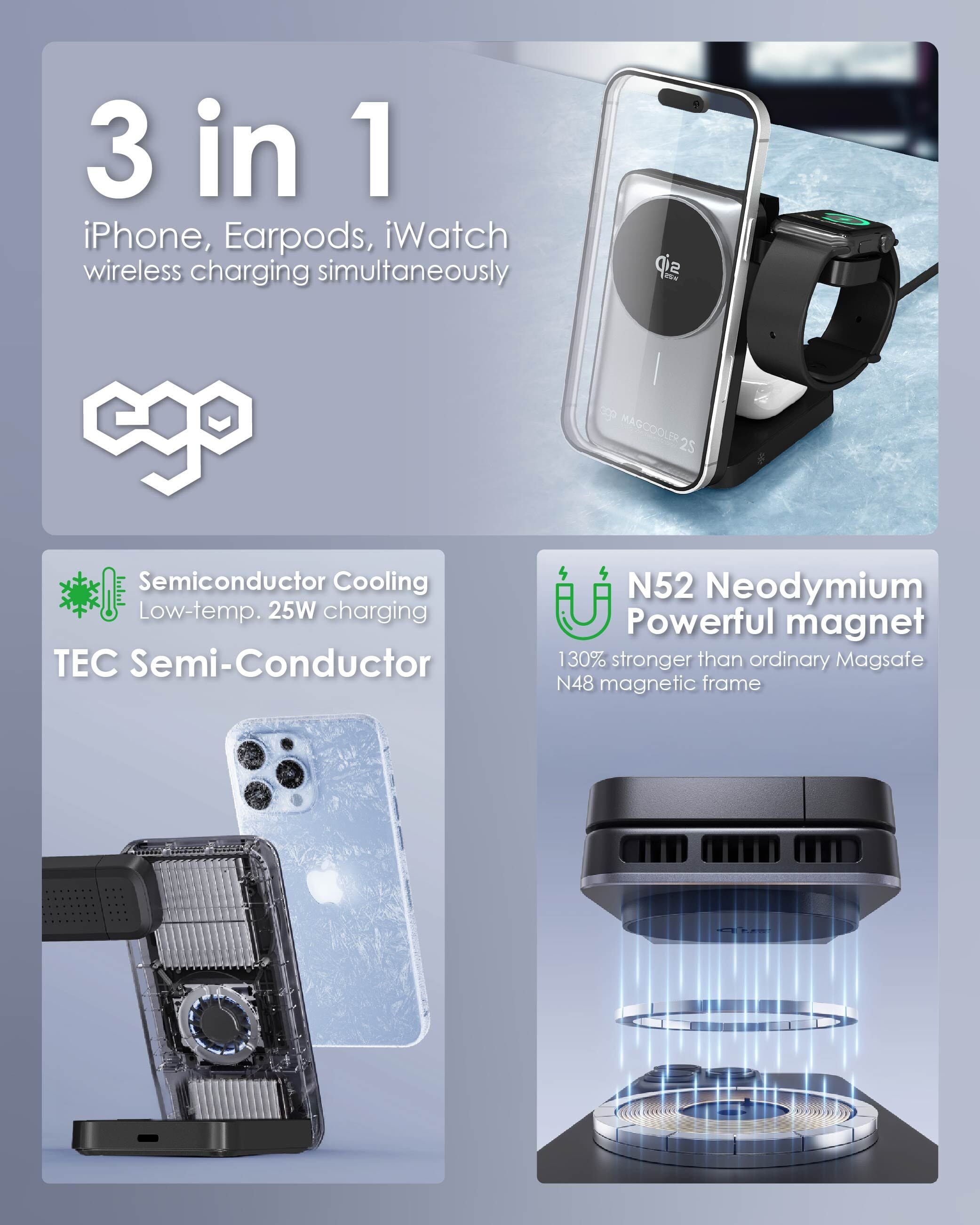 EGO MagCooler 2S 3合1 Qi2.2 製冷無線充電座 - 灰色 功能及使用說明 04