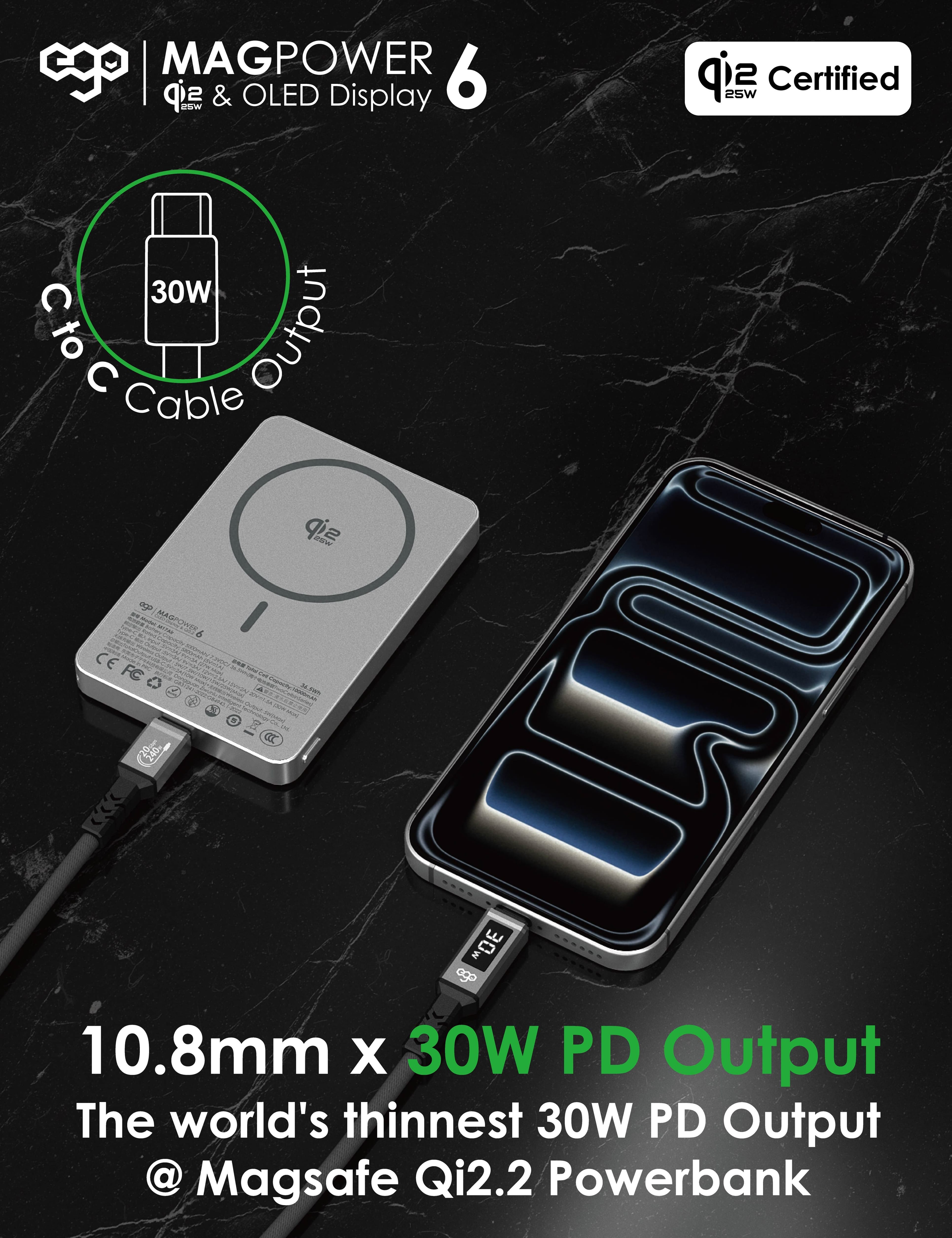 EGO MagPower 6 10000mAh Qi2.2 磁吸外置電源 - 藍色 功能及使用說明 04