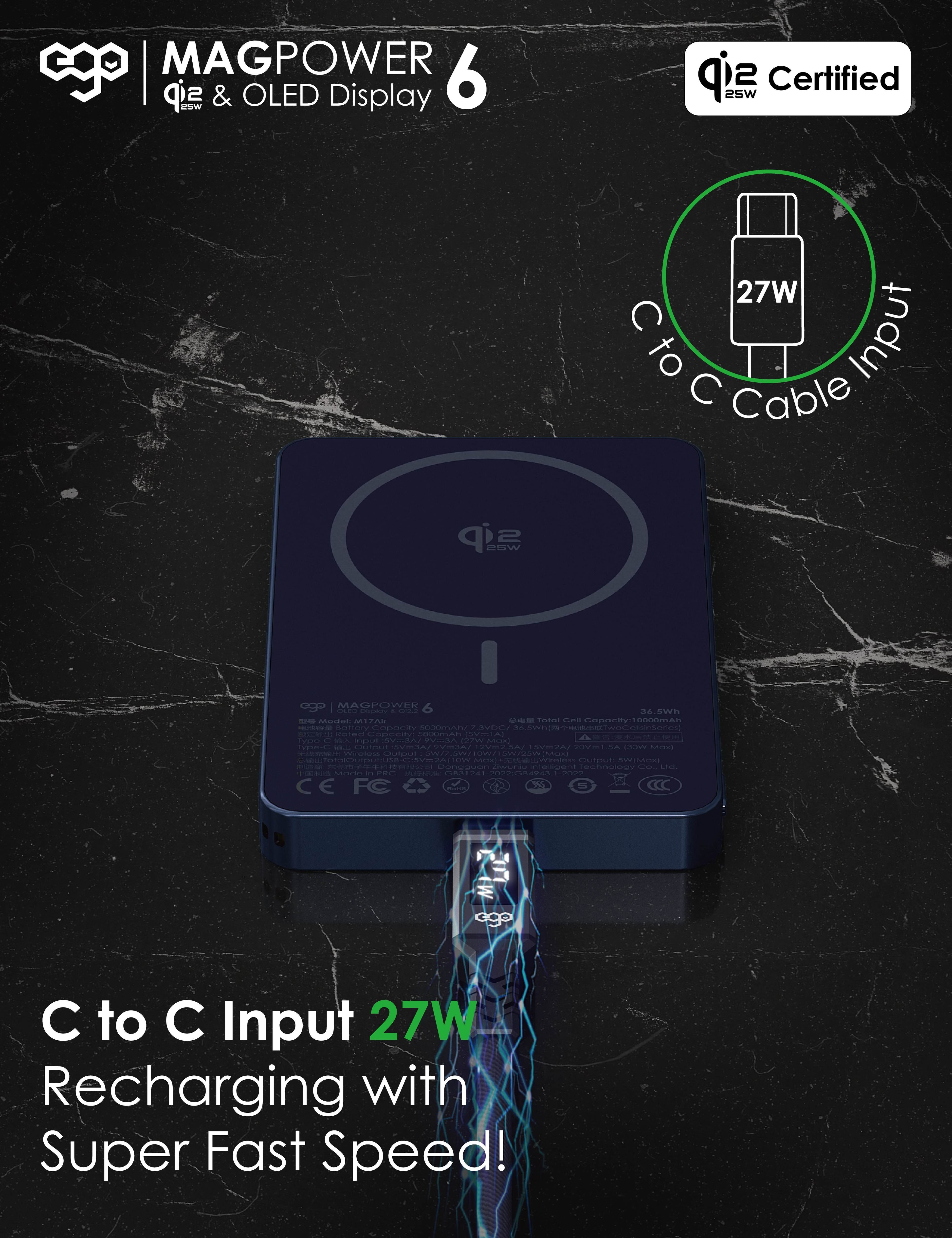 EGO MagPower 6 10000mAh Qi2.2 磁吸外置電源 - 藍色 功能及使用說明 05