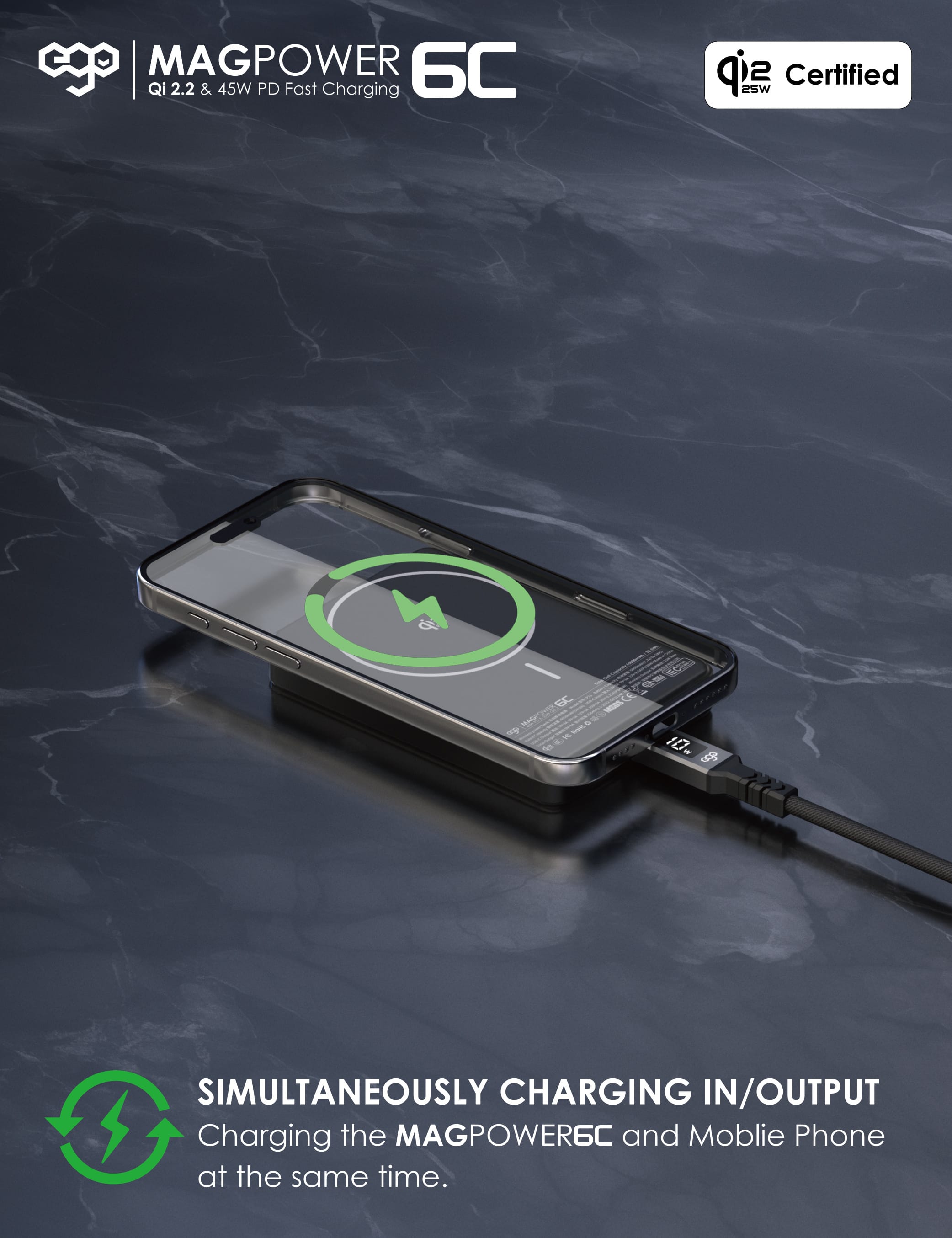 EGO MagPower 6C 10000mAh 45W Qi2.2 磁吸外置電源 - 黑色 功能及使用說明 07