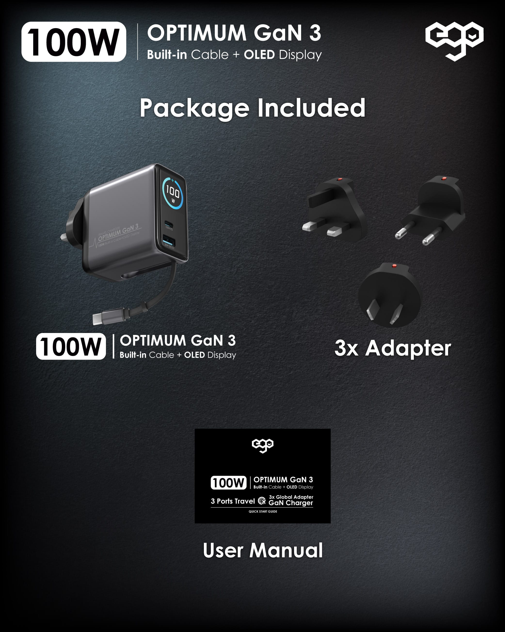 EGO Optimum GaN3 100W 伸縮線旅行充電器 - 白色 功能及使用說明 12