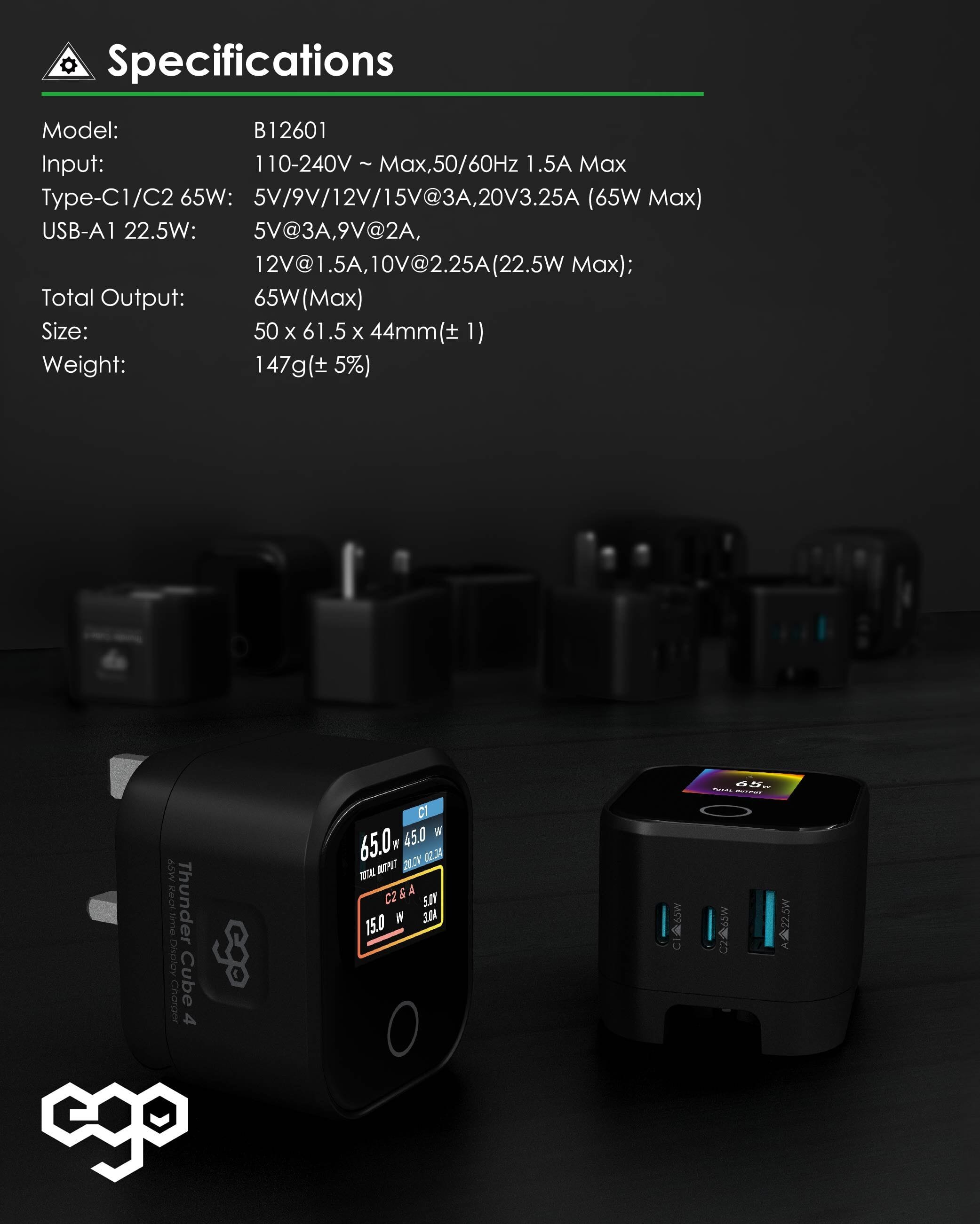 EGO ThunderCube 4 65W 摺疊插腳充電器 - 黑色 功能及使用說明 12