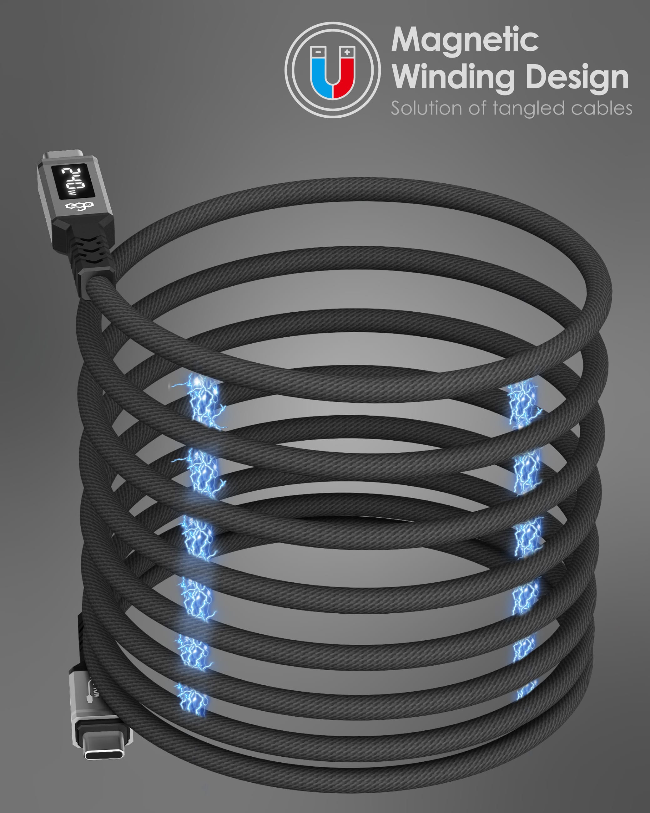 EGO Wiry Mag 240W USB3.2 磁吸 USB-C 數據線 50cm - 灰色 功能及使用說明 03