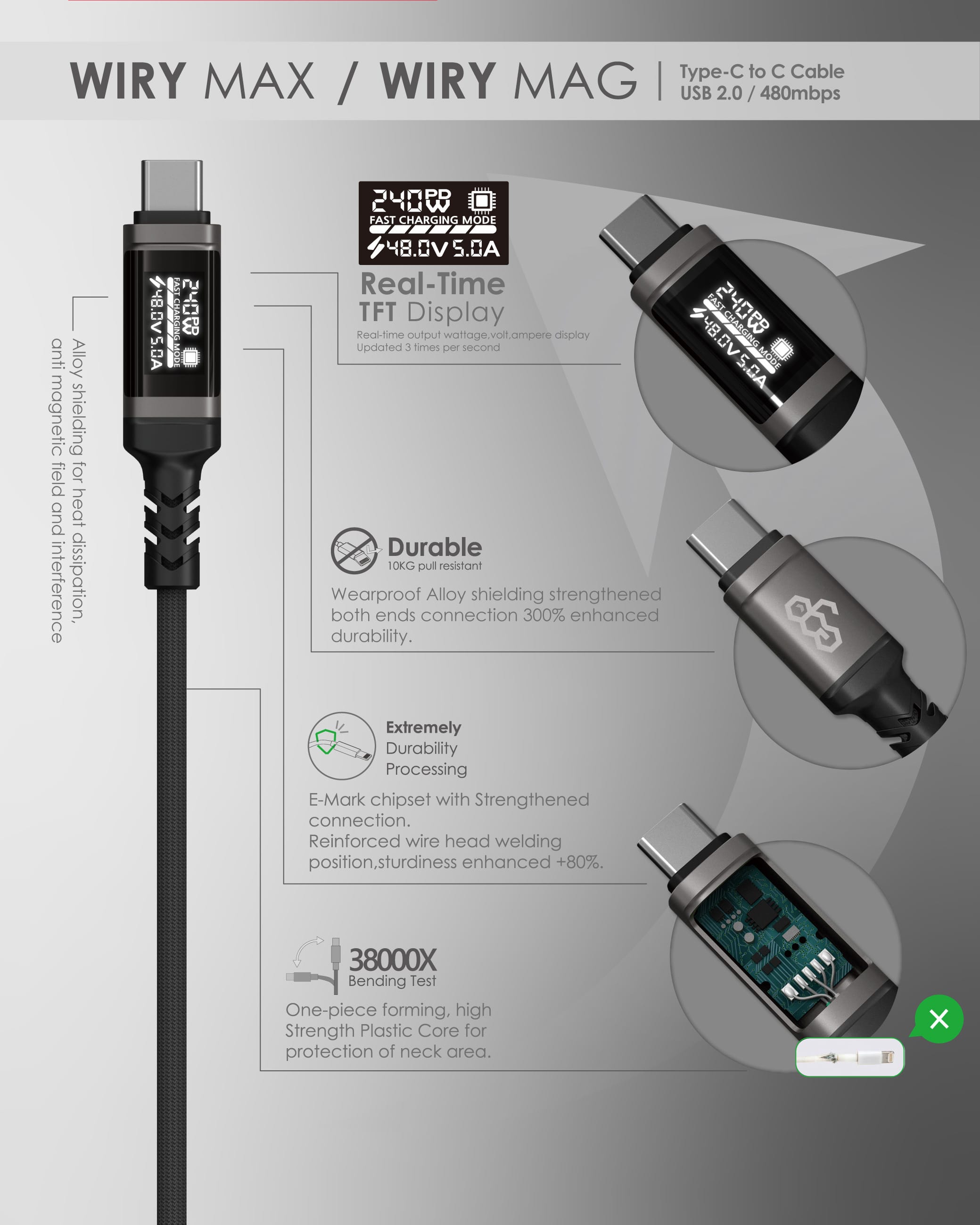 EGO Wiry Max 3 240W TFT顯示 USB-C 充電線 50cm - 灰色 功能及使用說明 03