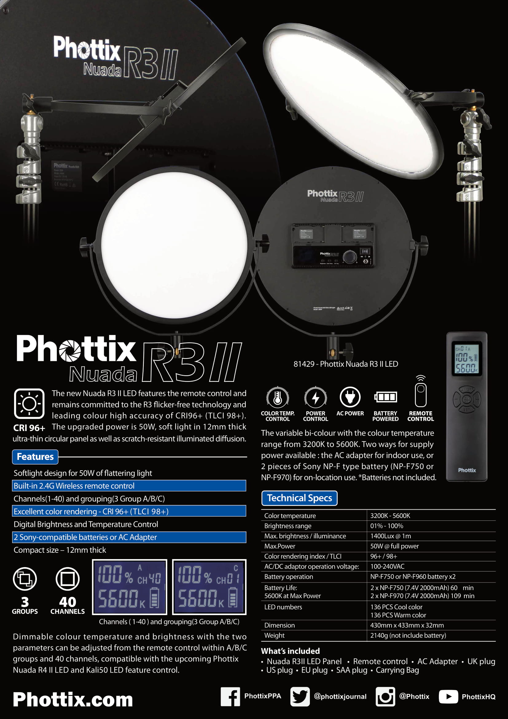 Phottix Nuada R3 II LED Light Twin Kit Set 雙燈套裝Phottix Nuada